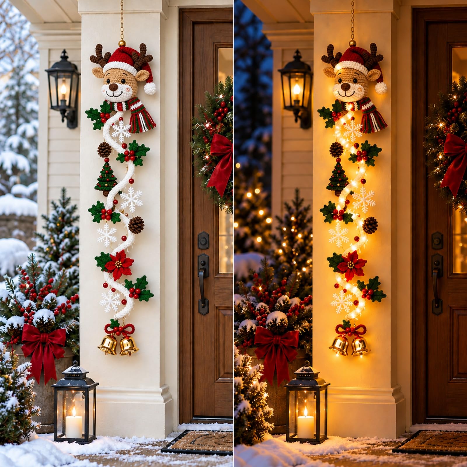 Glowing Christmas Door Hanger, Lighted Christmas Door Hanger，#B