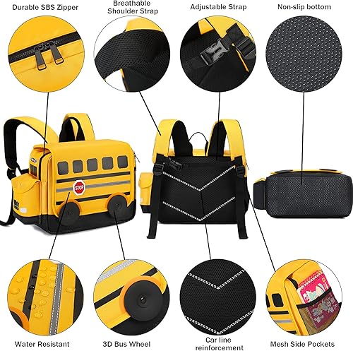 Miniatura 2 de Mochila para niños pequeños, preescolar, autobús, bolsa de libros 3D para jardín de infantes con lonchera aislante