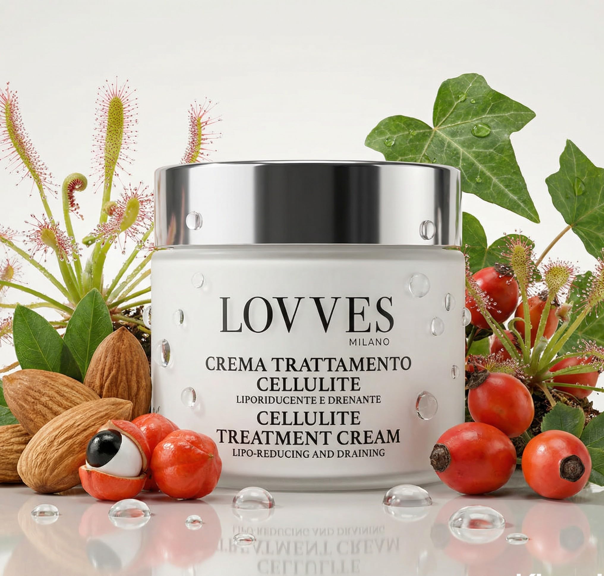 LOVVES Crema Anticellulite, Alta Cosmesi Naturale, Liporiducente e Drenante, Stimola La Circolazione, Alto Potere Idratante, Utilizzabile in gravidanza, Formato Vaso in Vetro 200ml