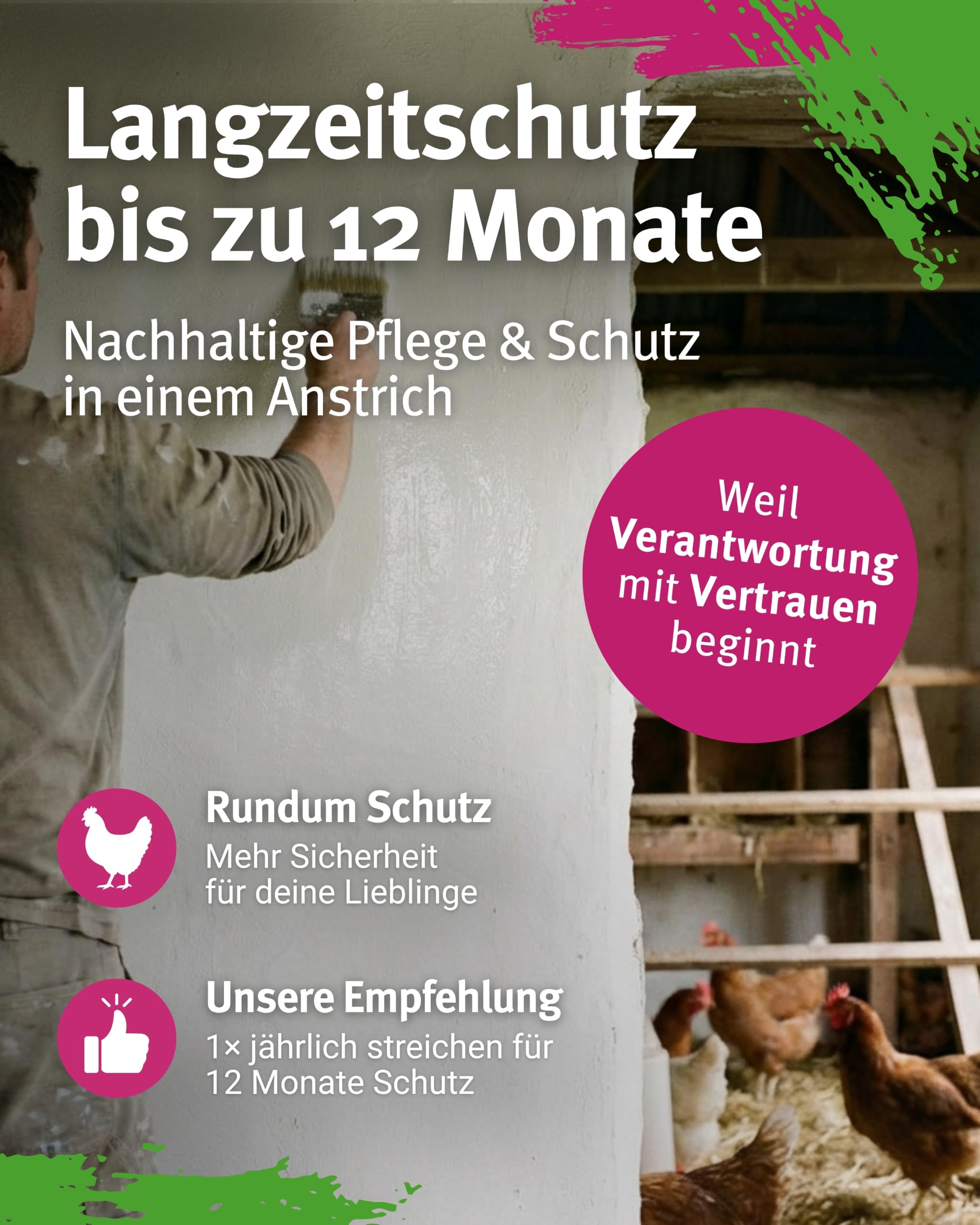 Kalkfarbe Hühnerstall I 5 kg für ca. 30 m² I Antibakterielle Stallfarbe gegen Milben & Schimmel I 100% natürlich & chemiefrei I Atmungsaktiv für ein gesundes Stallklima