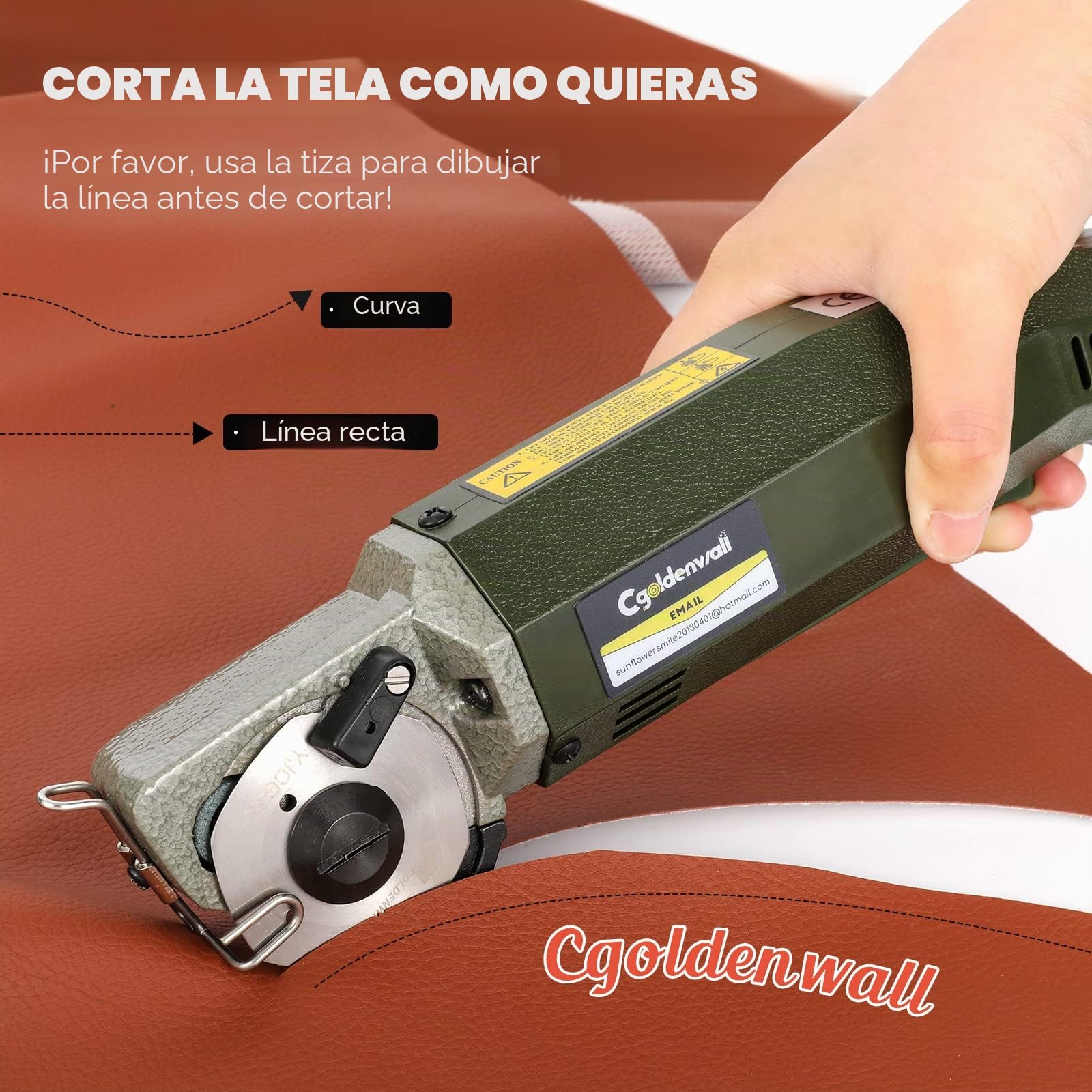 CGOLDENWALL Cortador Tela Electrico YJ-50, Cuchilla 50mm, Textil Cuero | 2400RPM, 20mm Grosor Max de Corte, Cuchilla Repuesto, Industrial, 220V