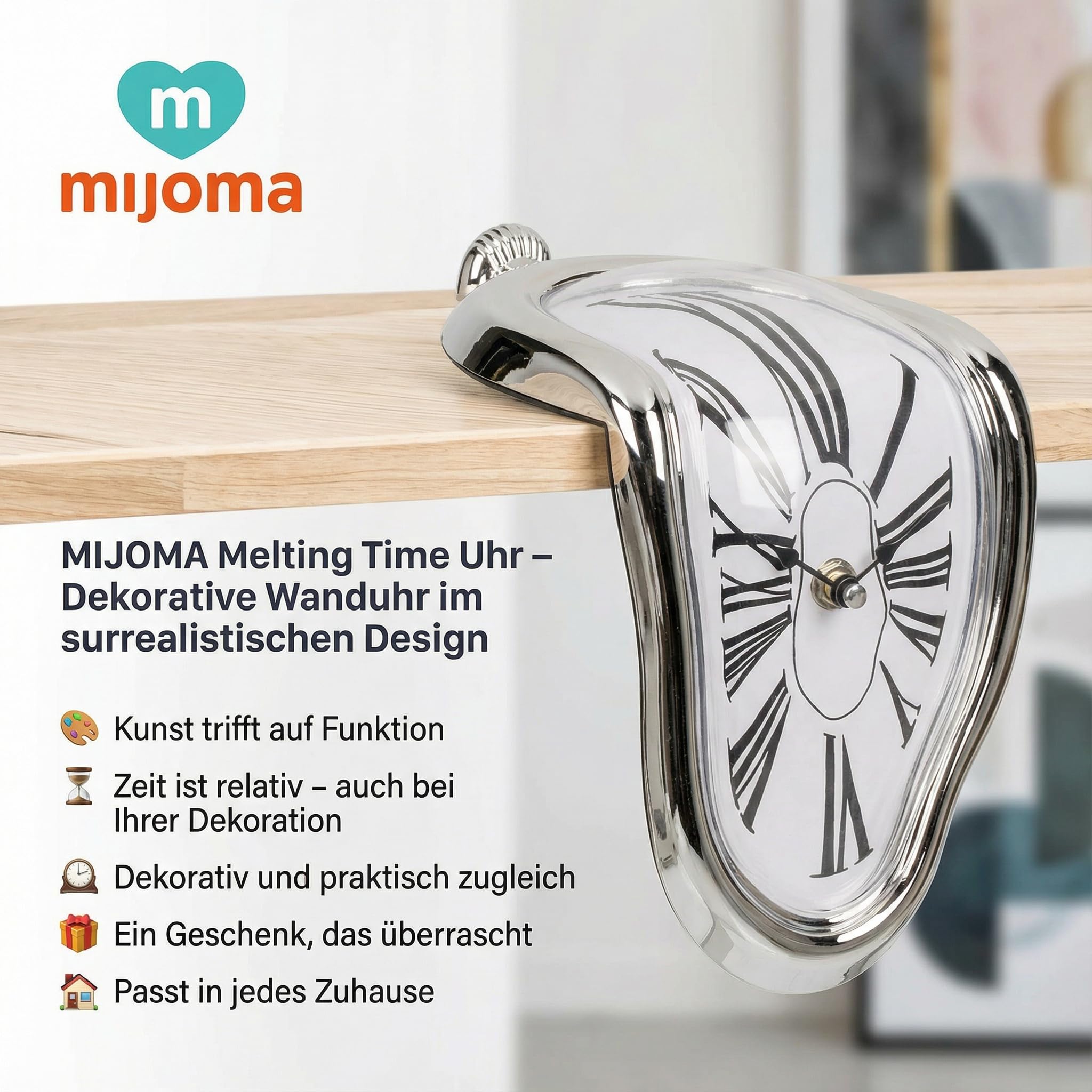 MIJOMA Melting Time zegar ścienny dekoracyjny 18 x 13 cm tworzywo sztuczne inspirowany Salvadorem Dalí