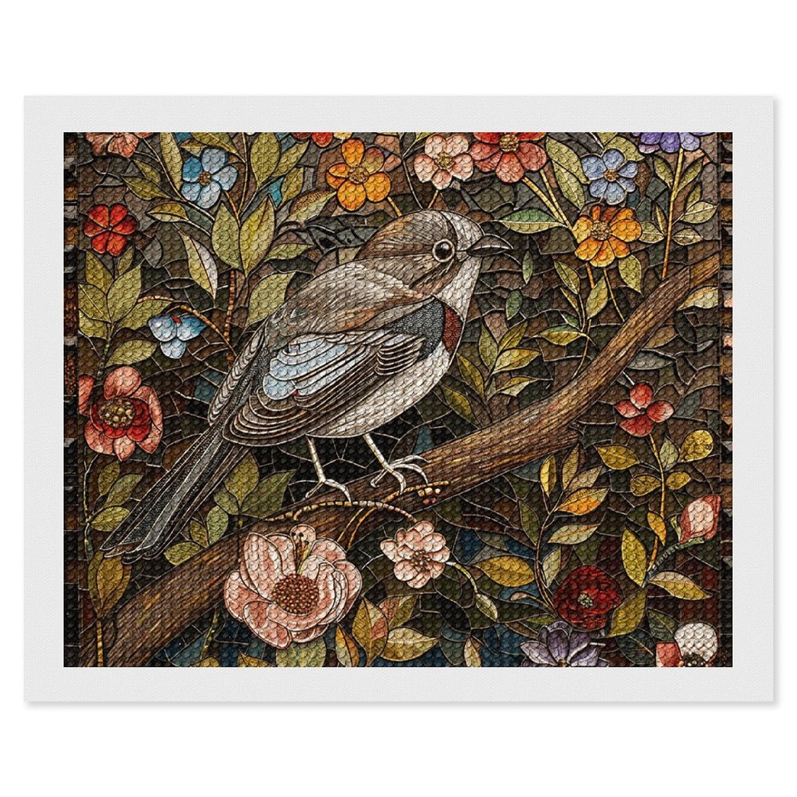 Bird Perched on Branch Diamond Art Kits for Adults, DIY 5D Diamonds Painting Kits for Beginner, Round Full Drill Diamond Dots Painting, 16"x20" Diamonds Pictures Gem Art and Crafts Wall Decor