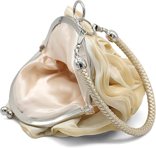 Miniatura 4 de DEBIMY Bolso de noche en forma de rosa, bolso de mano de satén suave, bolso de mano floral para mujer, bolso de fiesta de boda