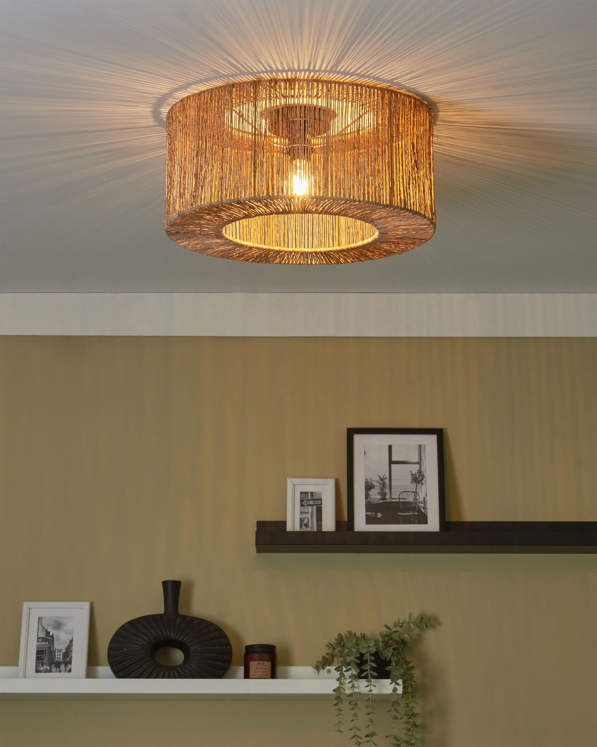 Beliani Deckenleuchte Jute- u. Papierschnur natürlich rund ⌀ 50 cm Trommelform Boho Sewa