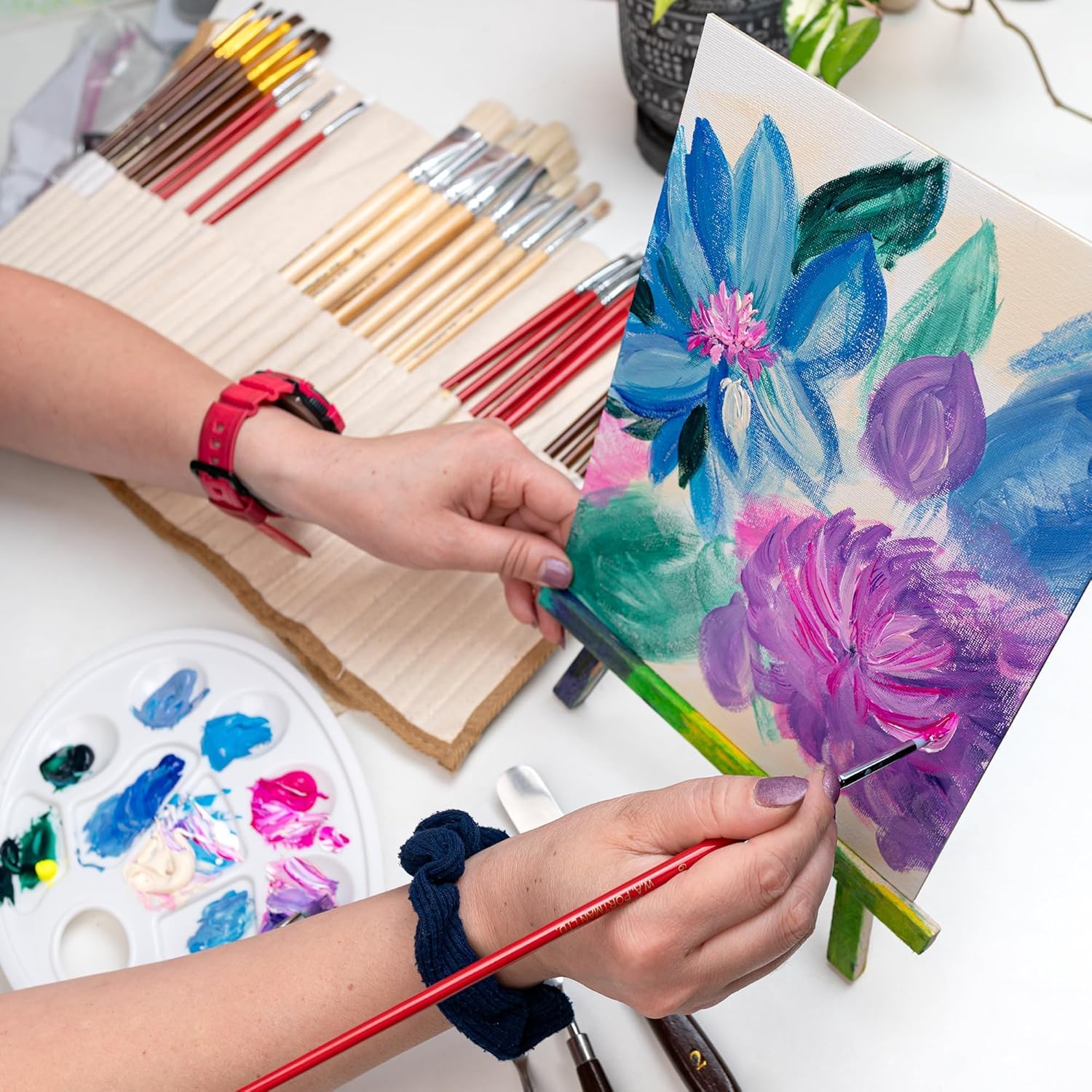 Juego de 38 pinceles de pintura, de calidad profesional, sintético y natural, sin pelusas ni roturas, perfecto para acuarela acrílica y pintura al óleo