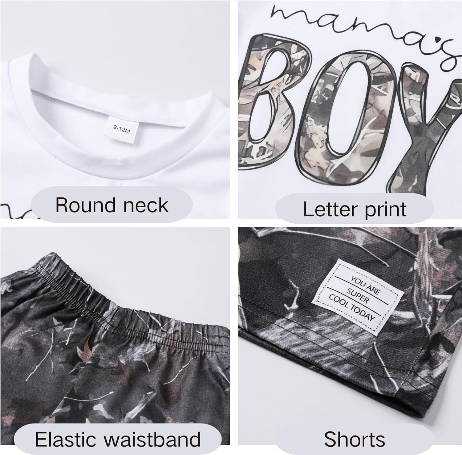 Toddler Baby Boy Clothes Summer Clothes Letter Print T-shirt Tops & Camouflage Shorts Set 9 Months-3T Outfits - Image 2