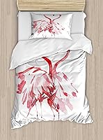 Vista 81 de Ambesonne Juego de funda de edredón color menta, líneas onduladas horizontales a rayas blancas abstractas de tonos suaves, exhibición de arte