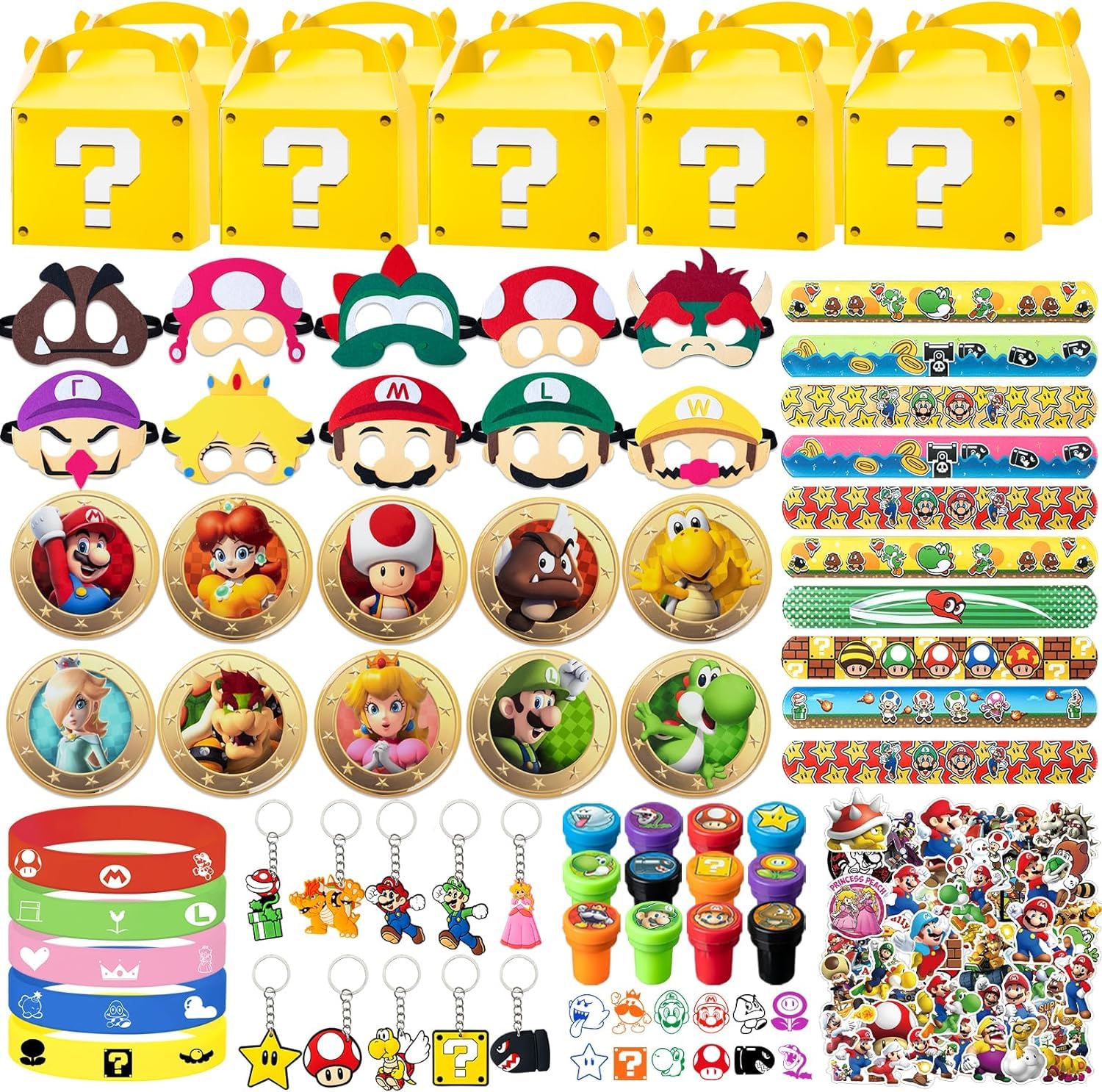 Birthday Decorations,122Pcs Party Favors,Include 20 Wrists,10 Button Pins,10 Key Chains,10 Masks,10 Gift Bags and 50 Stickers
