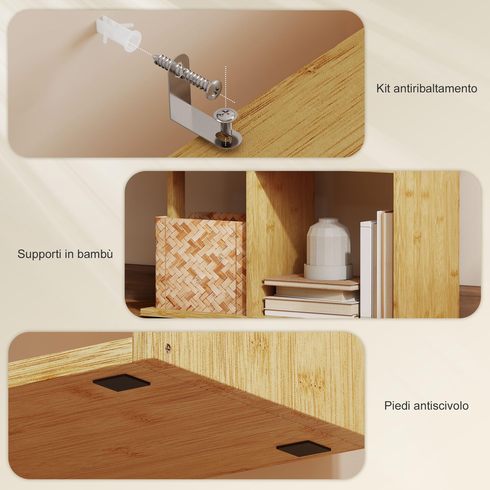 HOMCOM Libreria Scaffale a 5 Ripiani Suddivisi in Bambù a Forma di S, Libreria Verticale Salvaspazio Slim, Scaffale Portaoggetti per Soggiorno, Camera da Letto e Ufficio, 62.5x23x165 cm, Color Legno