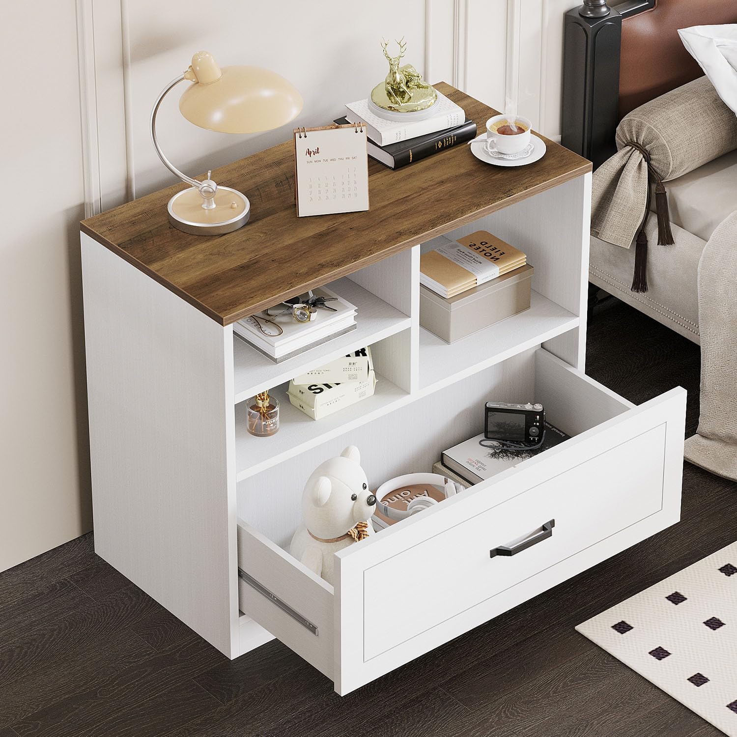 LVB Aktenschrank mit Schublade Schreibtisch Schrank für DIN A4 Letter Format Druckerständer Büroschrank mit offenem Regal für Arbeitszimmer Büro und HomeOffice Schubladenschrank Weiß 83 cm