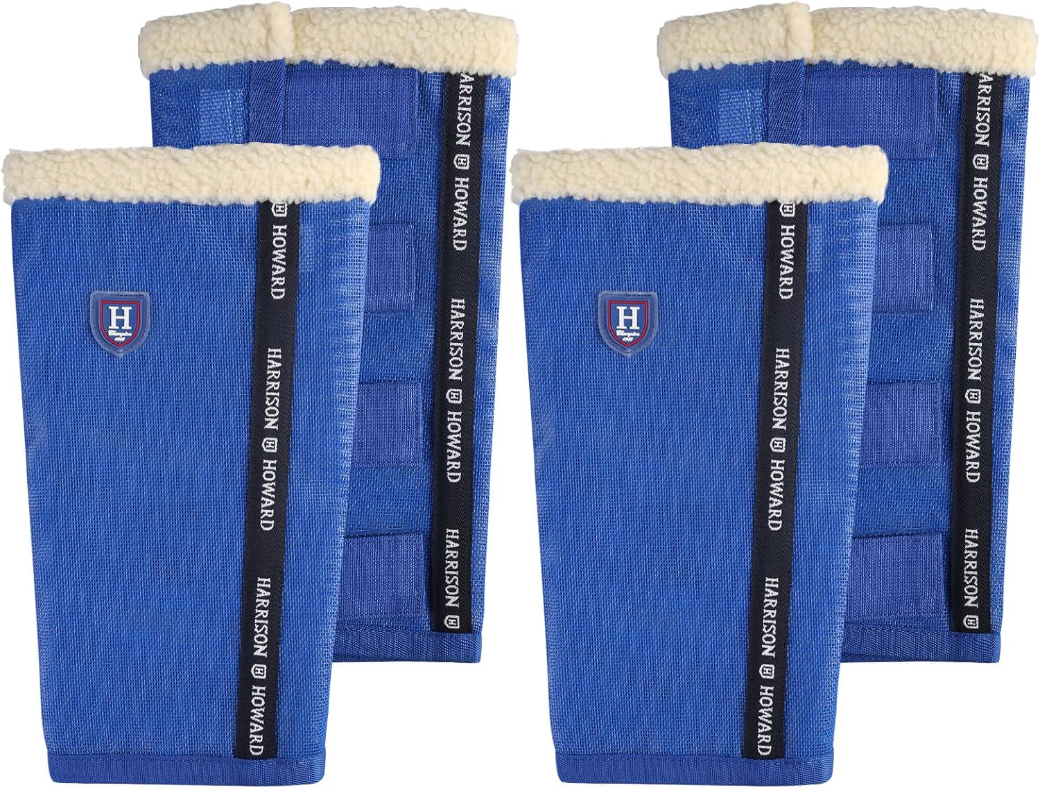 Harrison Howard Loose-Fitting Horse Fly Boots UV-Protective, Breathable, Tear-Resistant Fine Mesh Leggins Stay-on Comfortable Fly Boots with Ultra-Soft Wool Trim (Set of 4) Signature Blue Full (Large)