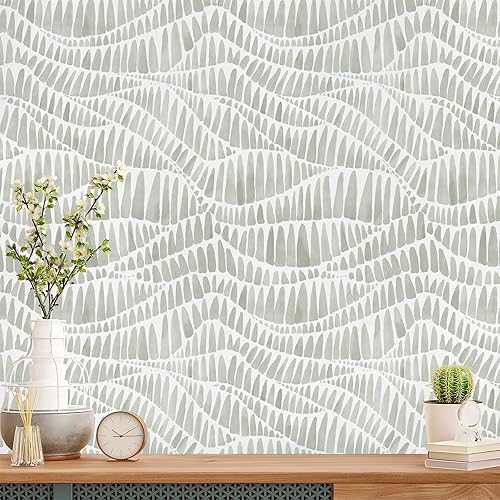 Miniatura 1 de WENMER Papel tapiz verde moderno a rayas, 17.3 x 118 pulgadas, papel de contacto geométrico moderno, bohemio, extraíble, verde y blanco, para