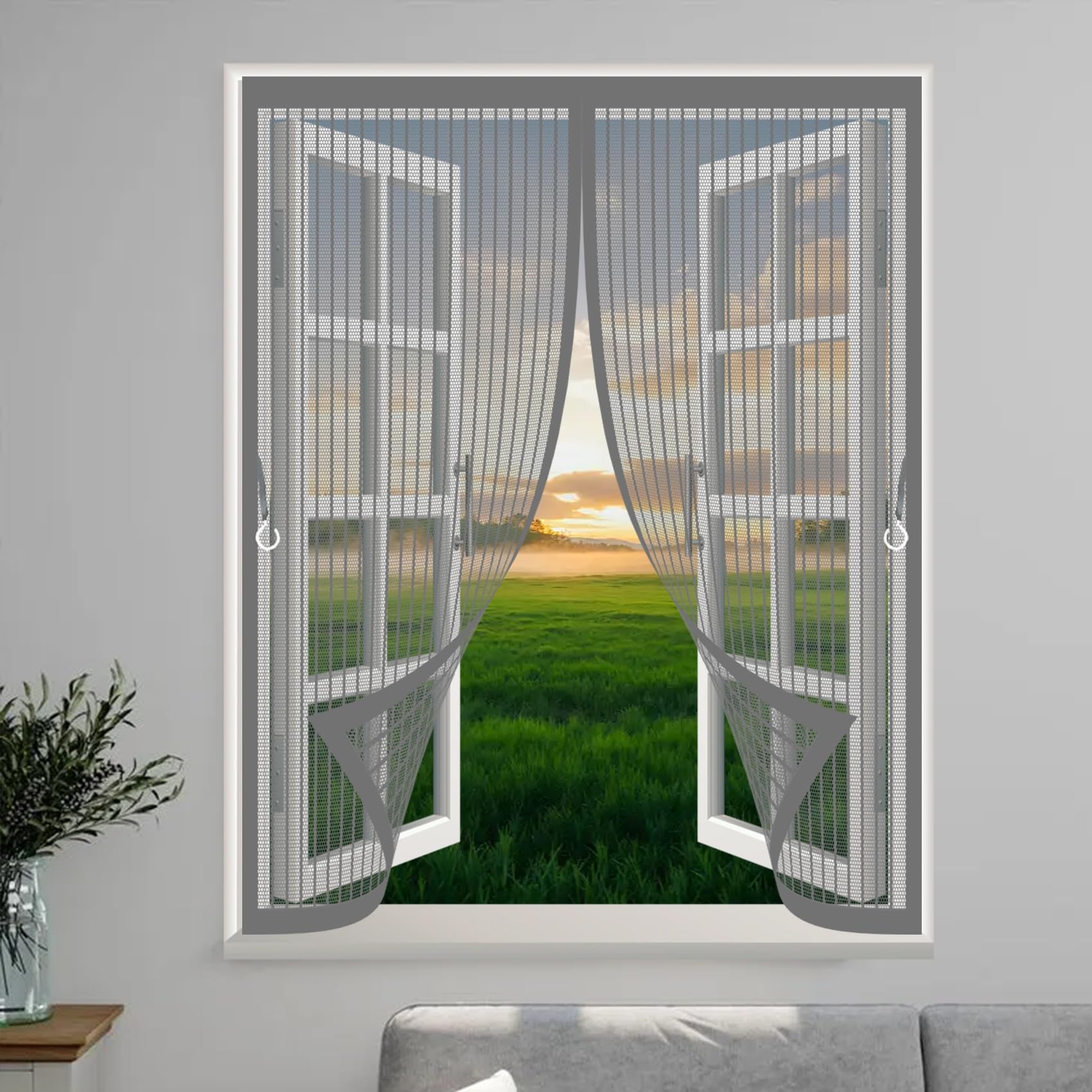 Moustiquaire fenêtre 135x125cm grise en maille ultra fine anti-mouche