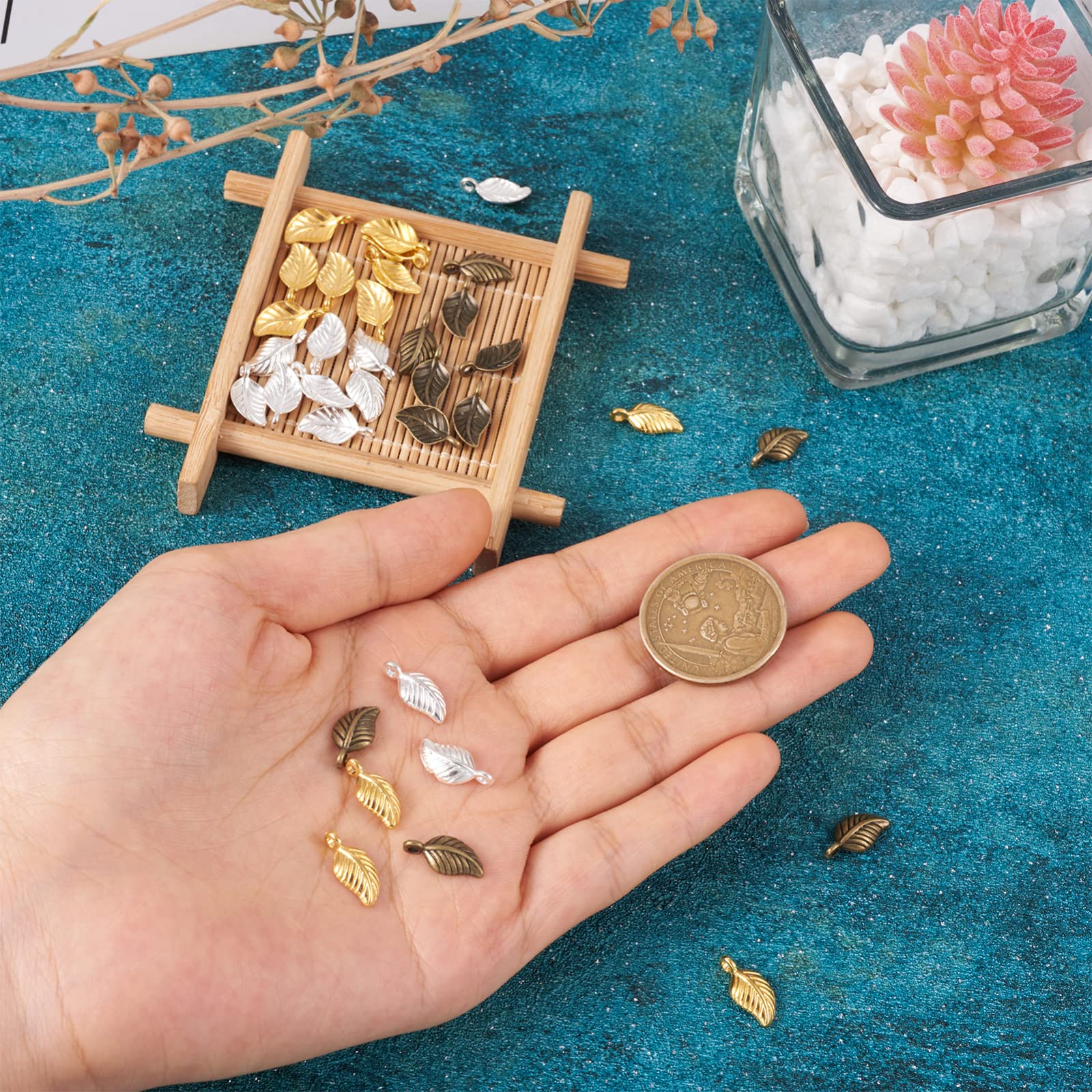 Amazon | 120個/箱 3色 合金 リーフチャーム 葉っぱ 金属