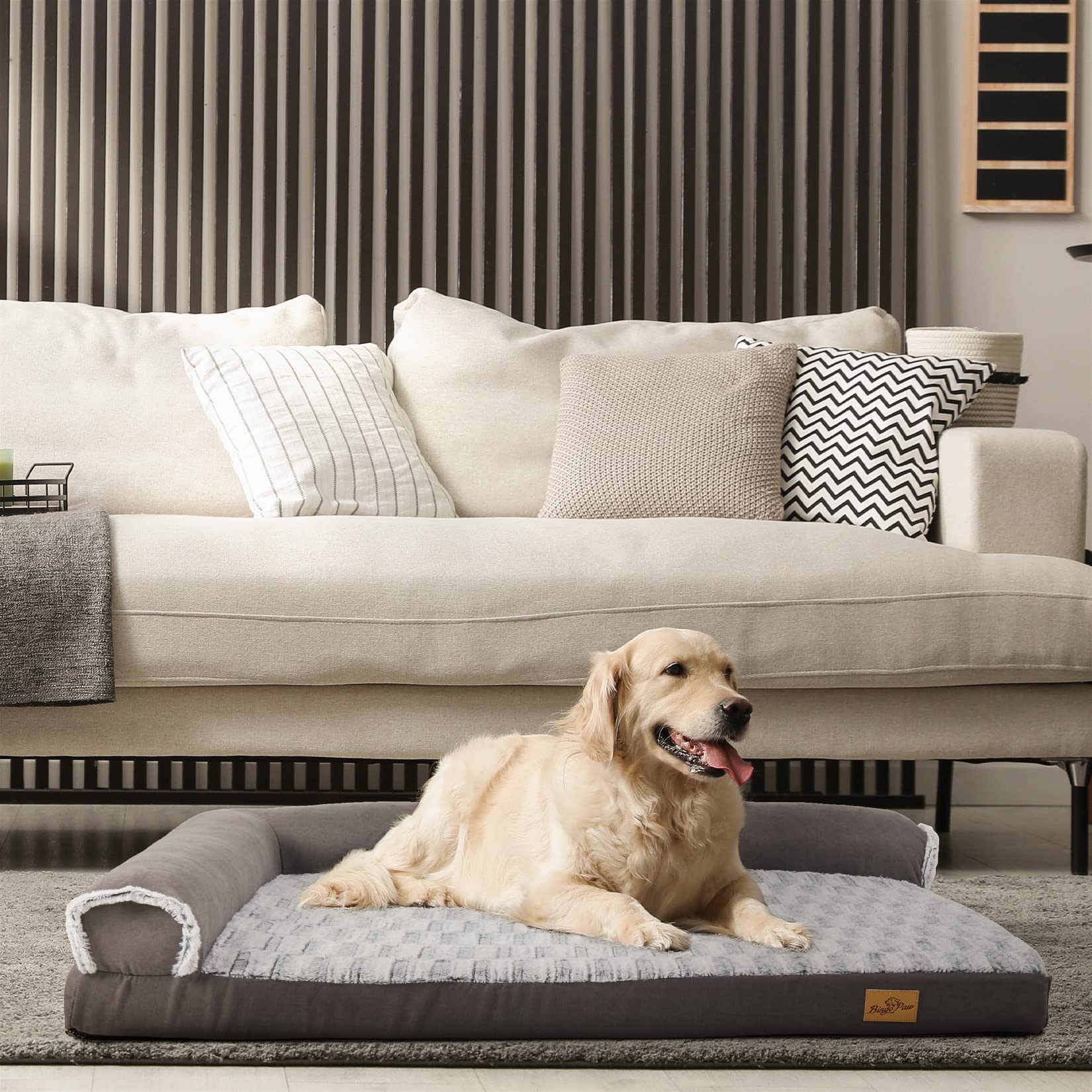 BingoPaw Cama Perro Grande Ortopedica Cama para Perros Grandes XL, 120x90x10cm Colchonetas para Perros Grandes Impermeable Sofa Perro Desenfundable Lavable, Gris