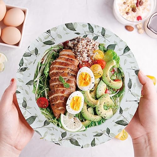 Miniatura 6 de Ottin Green Leaf - Cuenco de papel de 16 onzas, 120 unidades a granel con estampado de selva y safari de selva, cuencos desechables para aperitivos,