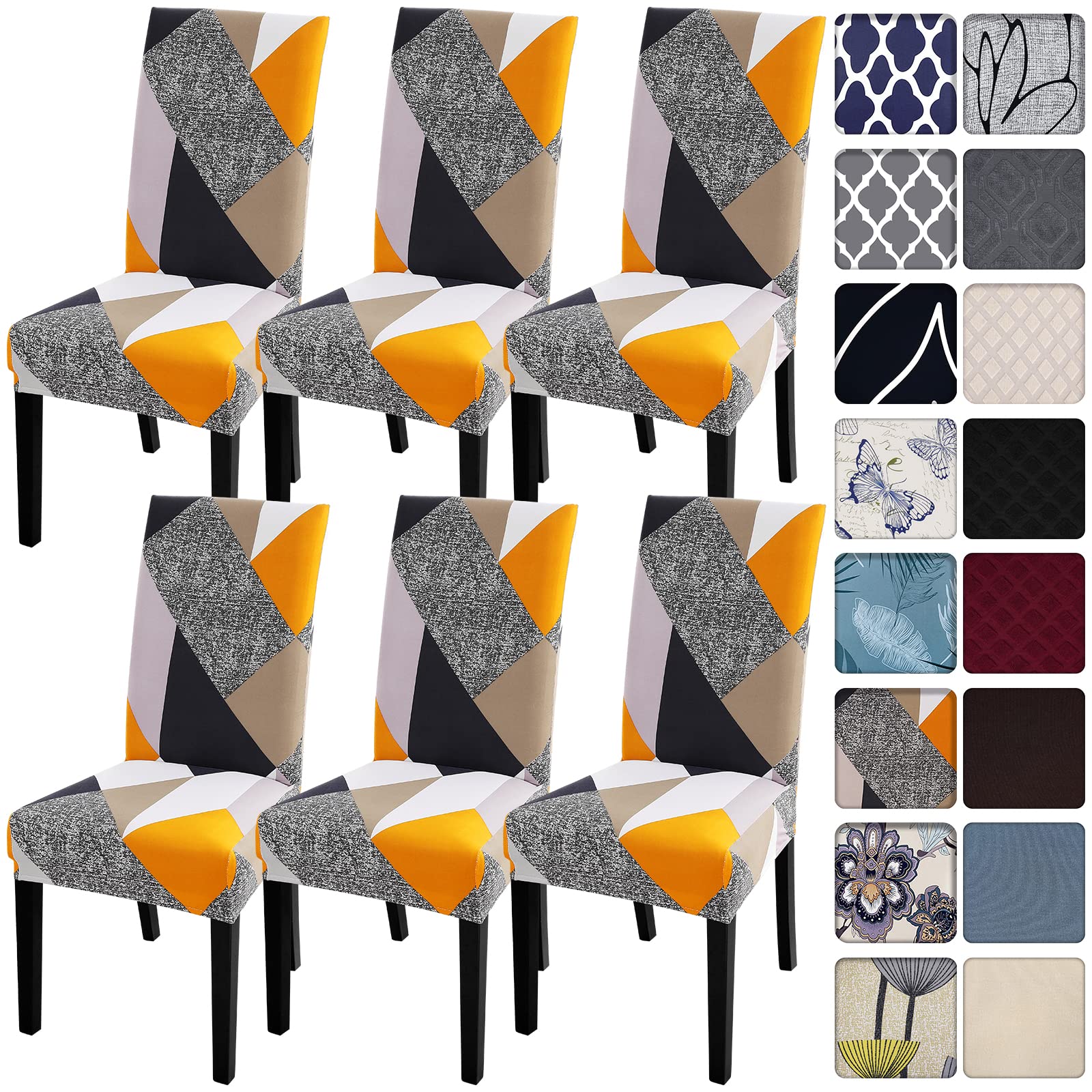 SearchI 6 Pack Super Fit Stretch Removable Washable Short Dining Chair Covers Slipcover Protector, Spandex Fabric Chair Cover for Dining Room, Hotel, Ceremony (Geometric1, 6 per Set)