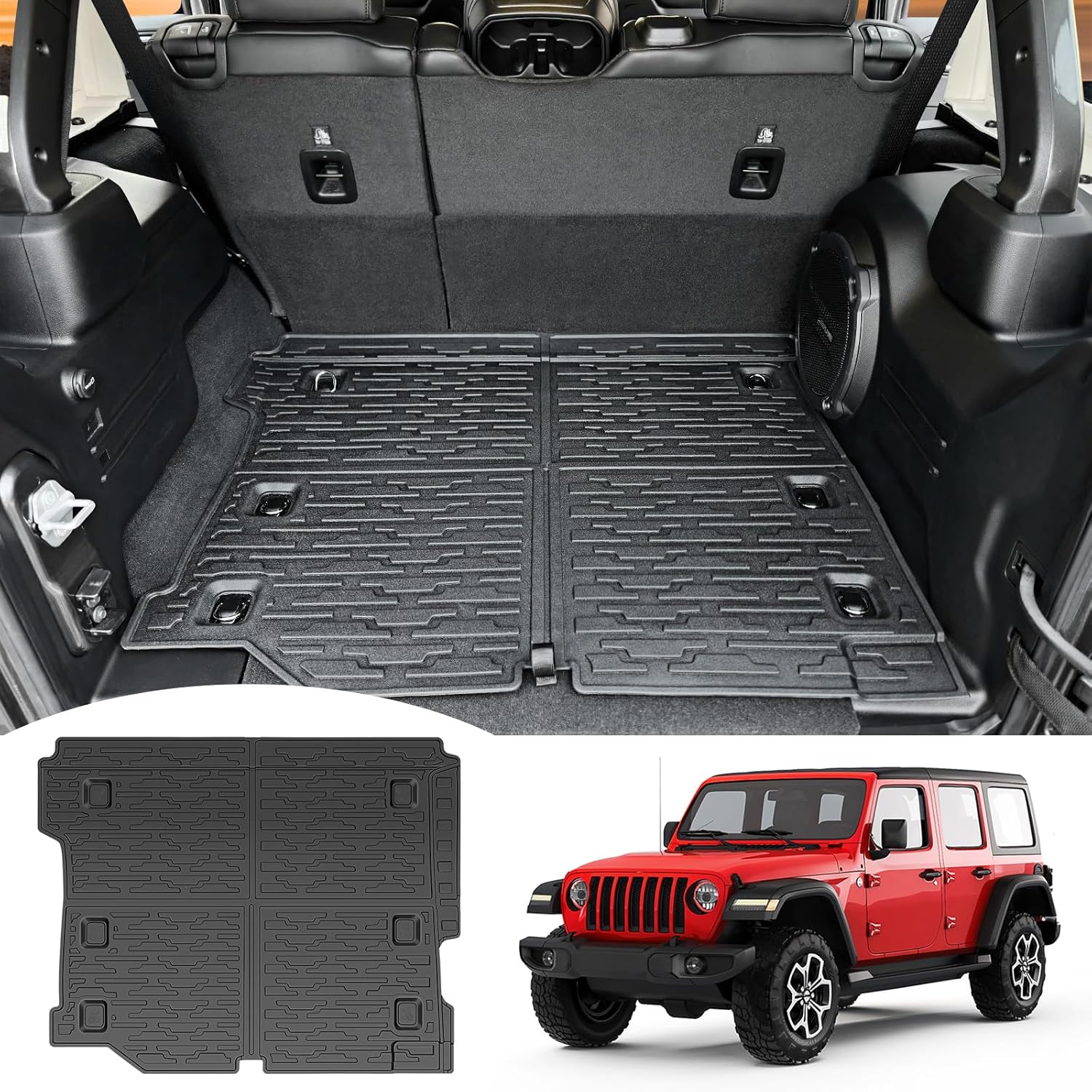 Cargo Mat Compatible with 2018-2024 Jeep Wrangler JL Unlimited 4 Door 4X4, Cargo Liner Rear All-Weather Protection Trunk Liner for Jeep Wrangler JL/JLU Accessories For 18-24 JLU 4X4 Cargo Mat