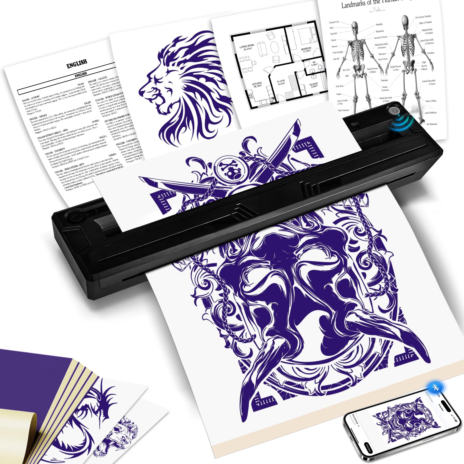 Pochoir de tatouage et imprimante thermique A4, kit de tatouage