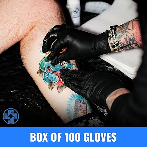 Miniatura 7 de Saniderm Guantes de tatuaje de nitrilo  Caja de 100  Guantes desechables duraderos de 4.5 mil, sin polvo, sin látex