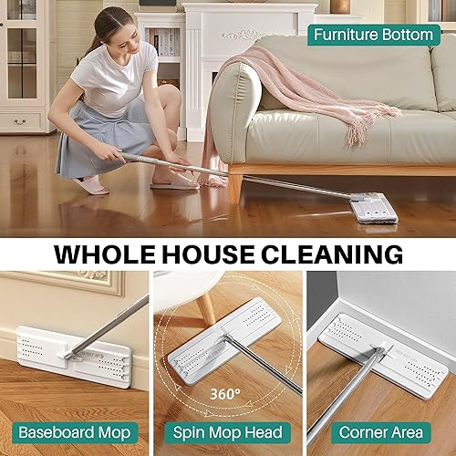 Miniatura 4 de JOYMOOP Sistema de trapeador plano y cubo de microfibra, trapeadores para limpieza de suelos y limpiador de paredes, madera dura, azulejos,