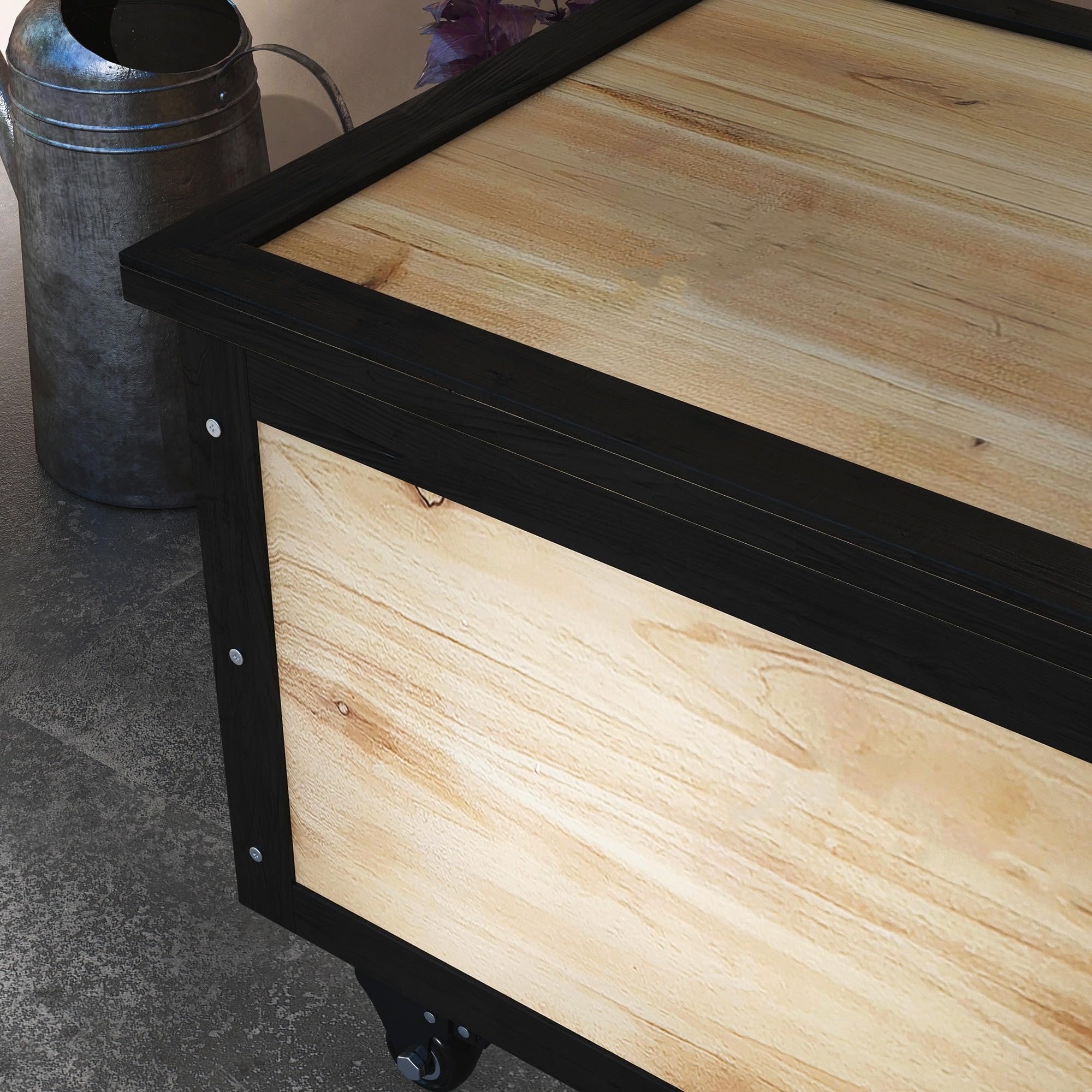 Outsunny Baúl de Exterior 121L Arcón Almacenaje de Madera con 4 Ruedas para Jardín Patio Balcón 100x50x43 cm Natural y Negro
