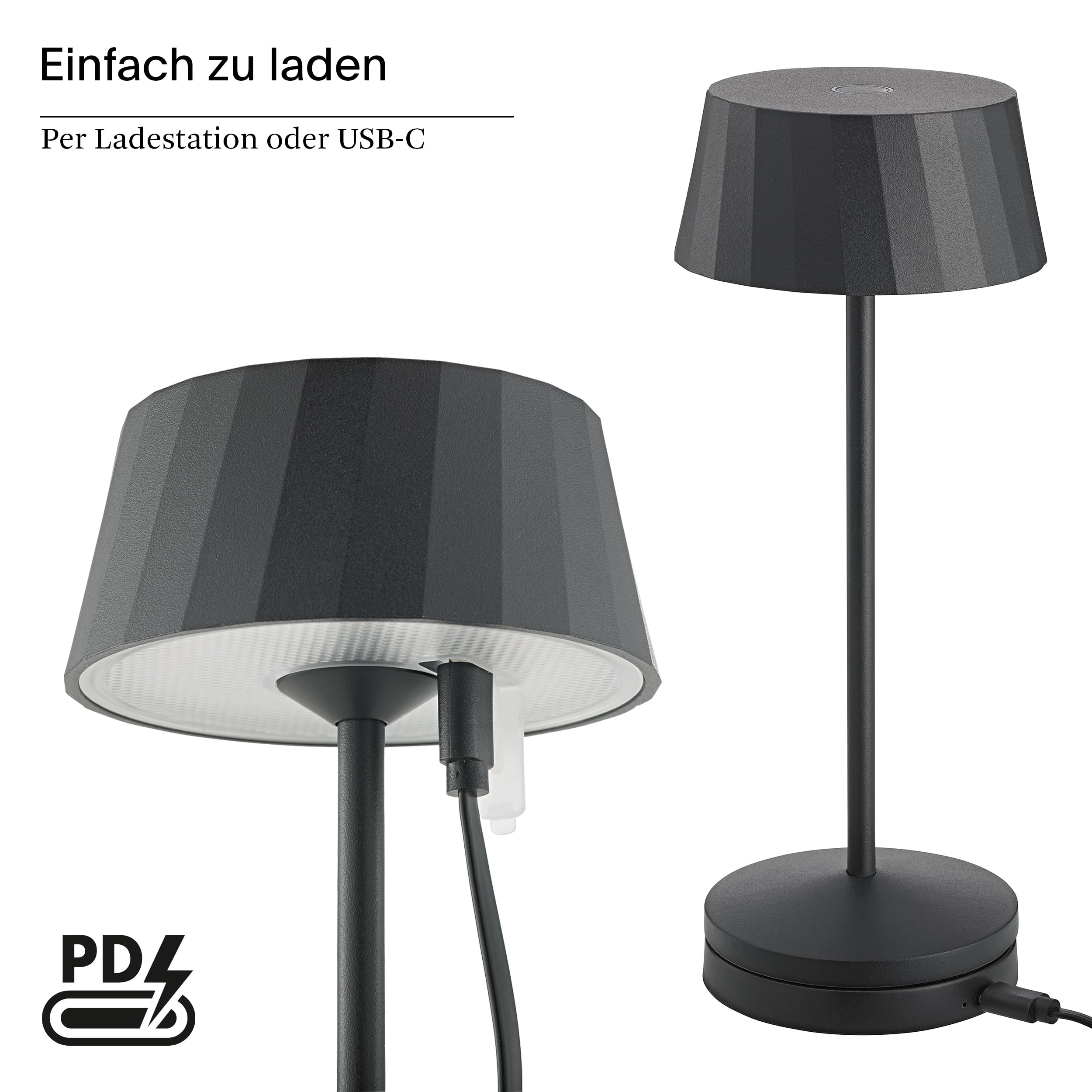 SIGOR Facetta Remote nachtschwarz - LED Akku-Tischlampe dimmbar & kabellos mit Fernbedienungsfunktion, FlexMood (2200K/2700K), bis 12h Leuchtdauer, USB-C Ladefunktion, IP44 Outdoor & Indoor