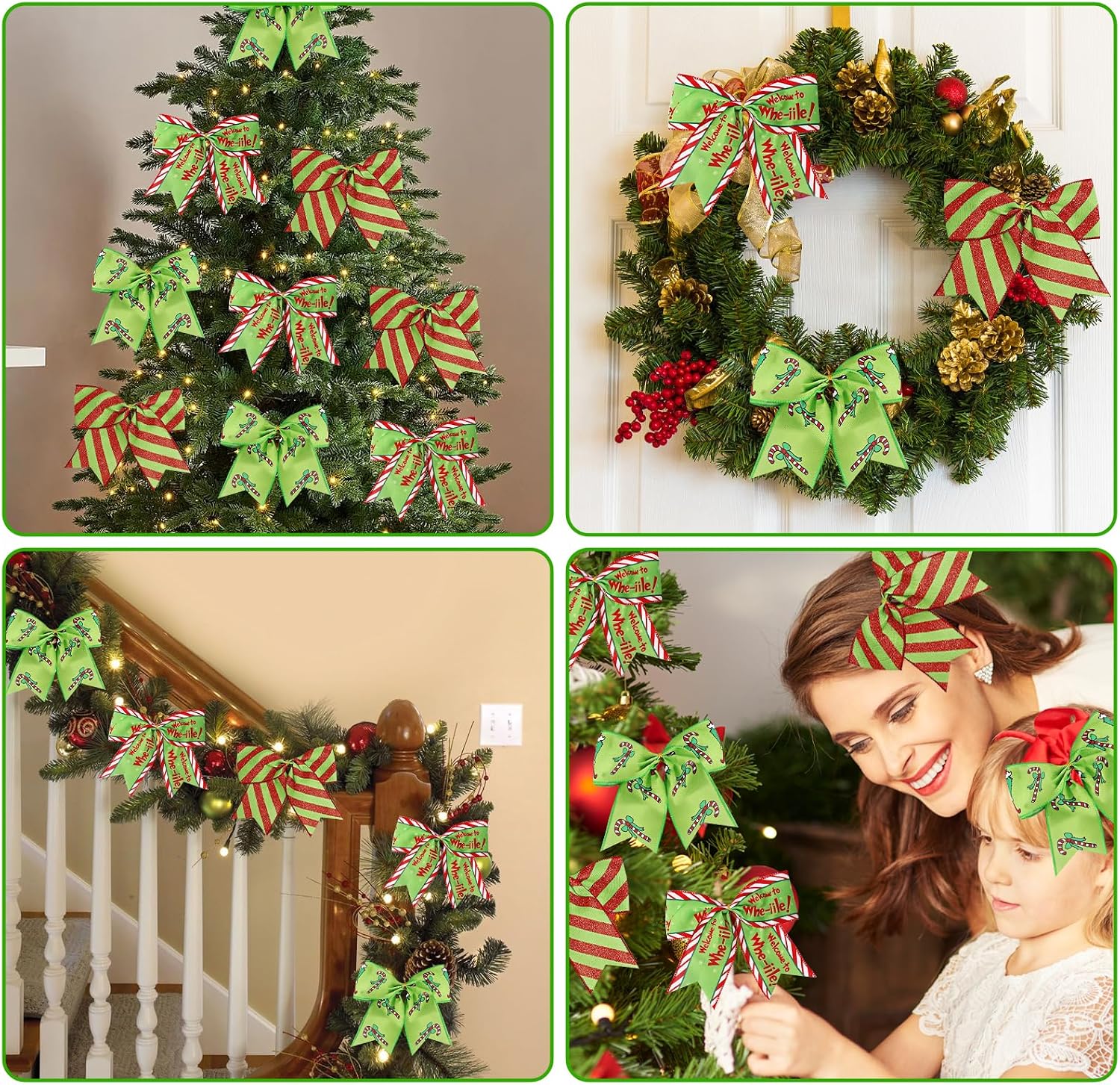 12Pcs Christmas Ornaments Bows Christmas Tree Decorations Red Green 6" Large Wreaths Bows for Gifts Wrapping Holiday Party Xmas Decor