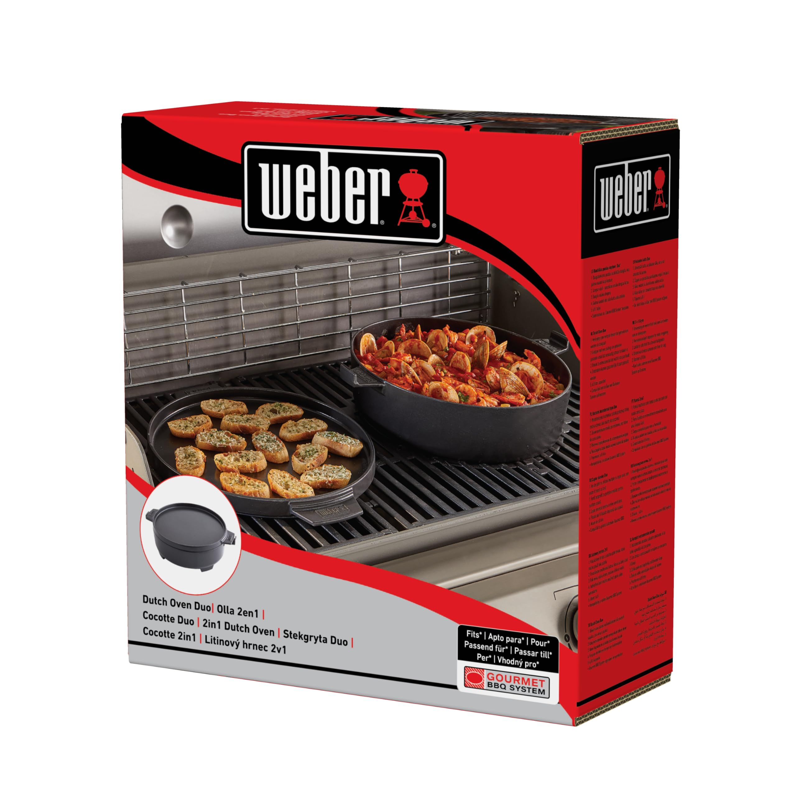 Weber Garnek Żeliwny Dutch Oven 2 w 1 do Systemu Gourmet Bbq, Garnek z Pokrywką Używaną Jako Patelnia, Czarny (8857)