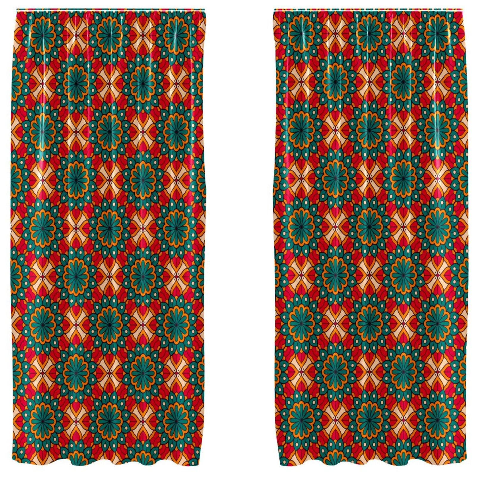 Cortinas de mandala rojo en pack de 2 unidades con medidas de 55x84 pulgadas