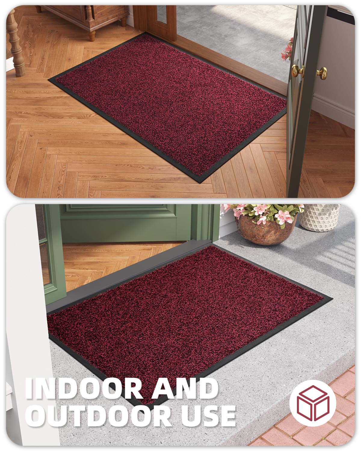 COLOR&GEOMETRY Tapis d'entrée extérieur - Rouge 60x90cm - Paillasson Entree Exterieur Interieur Resistant Pluie Absorbant Impermeable Antiderapant