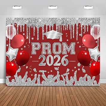 Red and Silver Prom 2026 Graduations Backdrop Class of 2026 Congratulate Graduation Background Party Decorations 2026 Congrats Grad Banner Photo Booth Props Burgundy Red and Silver, 7x5ft
