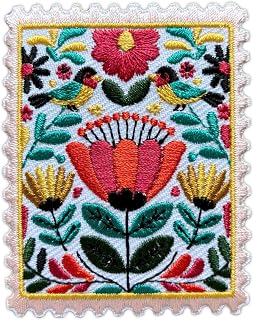 Abstract Mexico Flower Stamp Embroidery Patch for Clothes Backpacks Hats Jeans Bags, Size 3" Iron Patch or Sew On Patches, Floral Applique Embroidery Patches, Vintage Gift for Flower Lover
