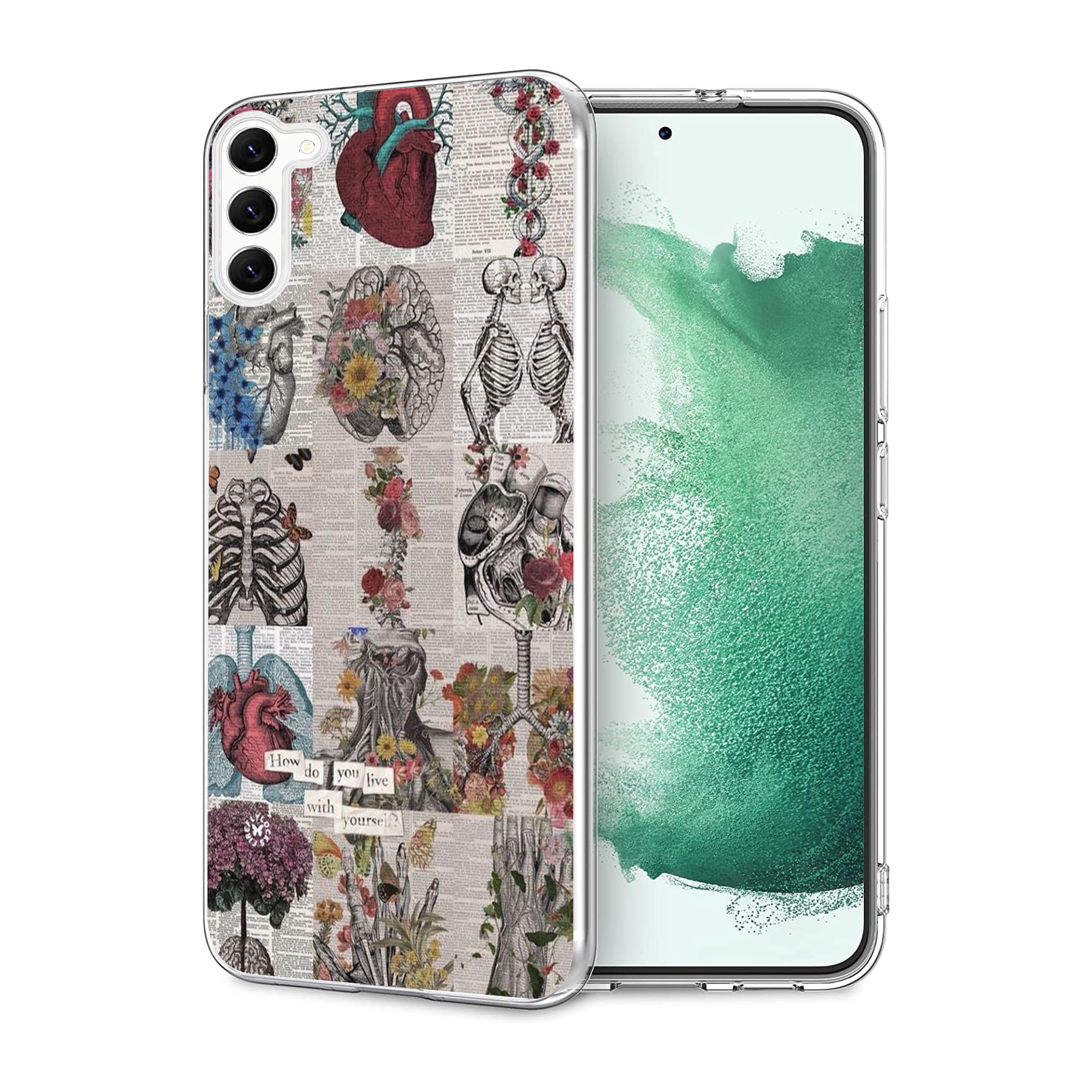 Compatible with Samsung Galaxy S23 Case - Fantasy Cool Organ Flowers Skull Sunflower Heart Design Shockproof Soft TPU Cover Case for Women Girls Boys