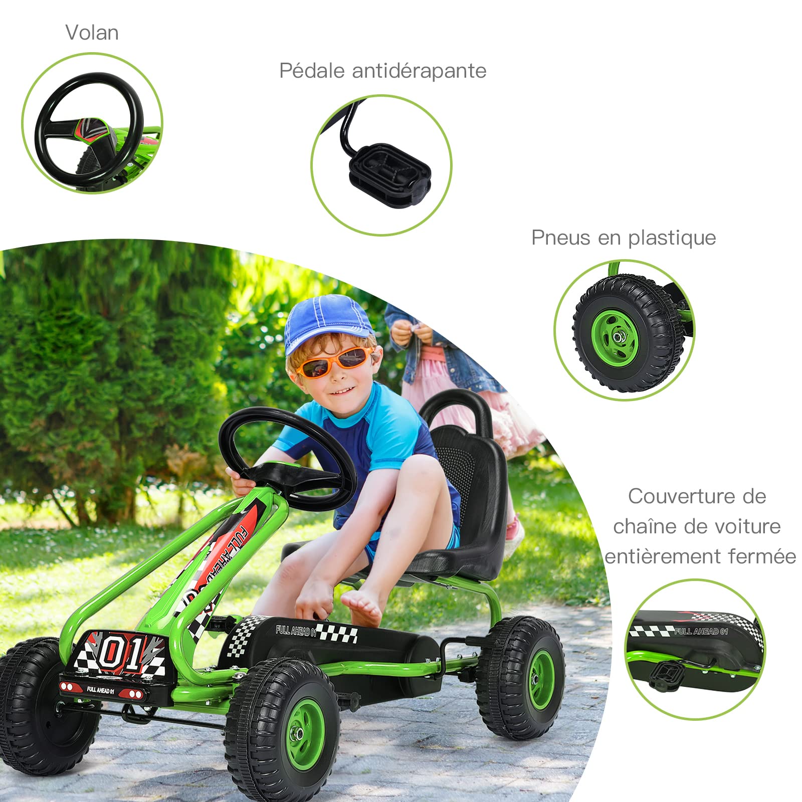 Kart à pédales Go-Kart pour enfants siège réglable pneus EVA embrayage Kart à pédales Go-Kart pour enfants siège réglable pneus EVA embrayage