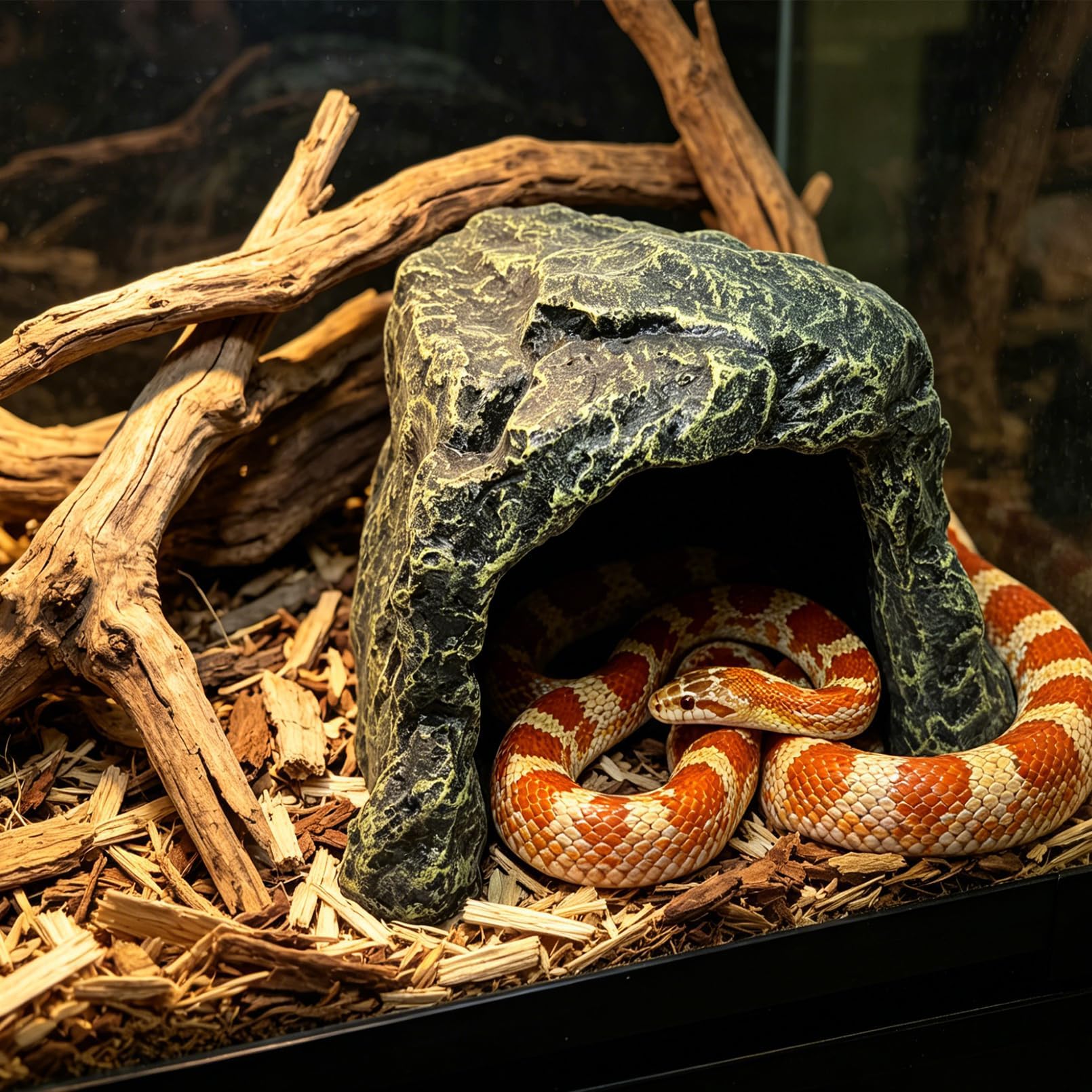Tfwadmx Cueva de reptiles de la roca del escondite de la roca del hábitat de la decoración del acuario pequeño escondite de la tortuga para lagartos, tortugas, reptiles, anfibios, peces