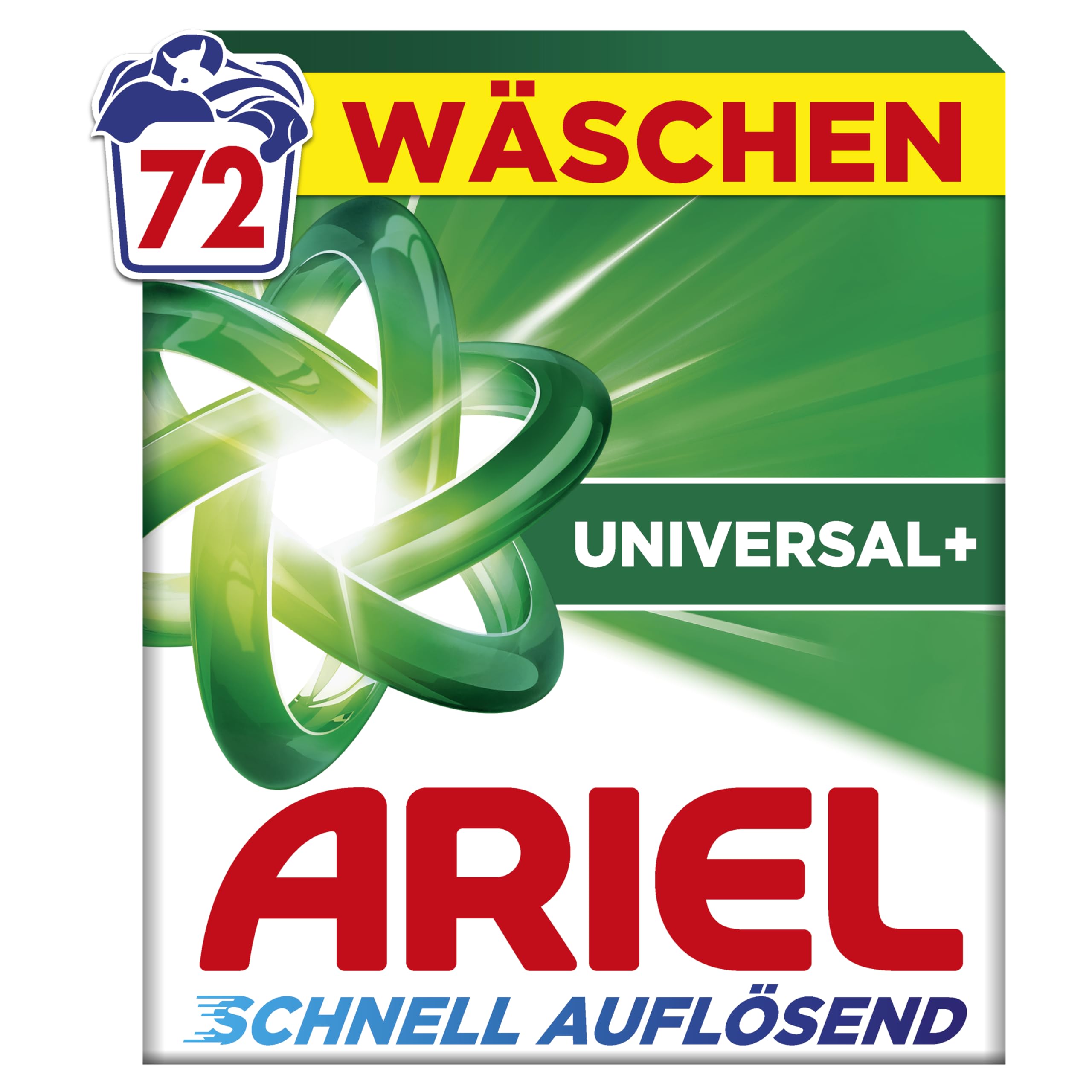 Ariel 's Detersivo in polvere Universal+, a dissoluzione rapida, 72 lavaggi, Universal+, antimacchia in 1 lavaggio, effetto immediato, anche in acqua fredda