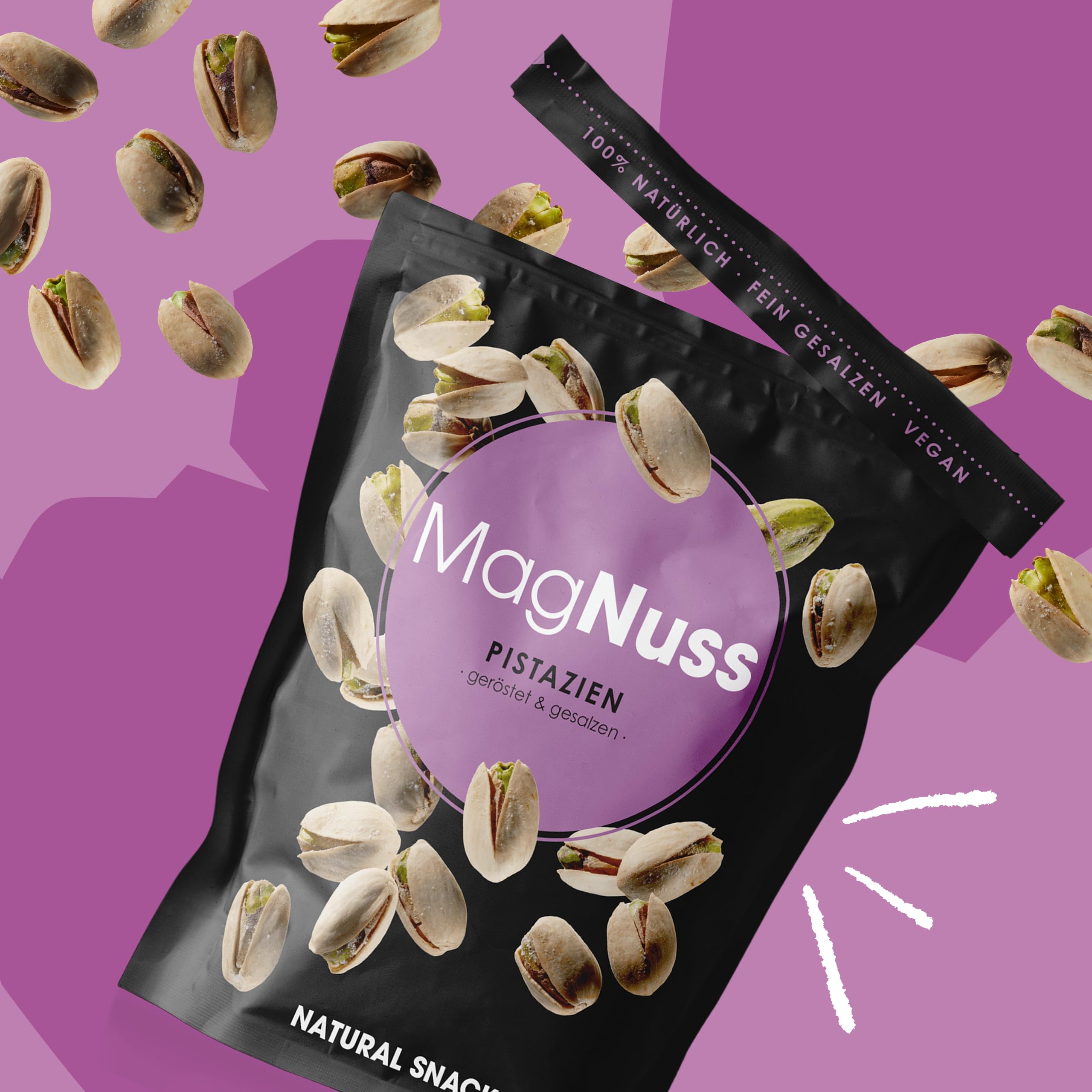 MagNuss Geröstete & gesalzene Pistazien | Knackige Snack-Delikatesse | 6x 200g-Packung | Premium-Qualität | Vegan und glutenfrei