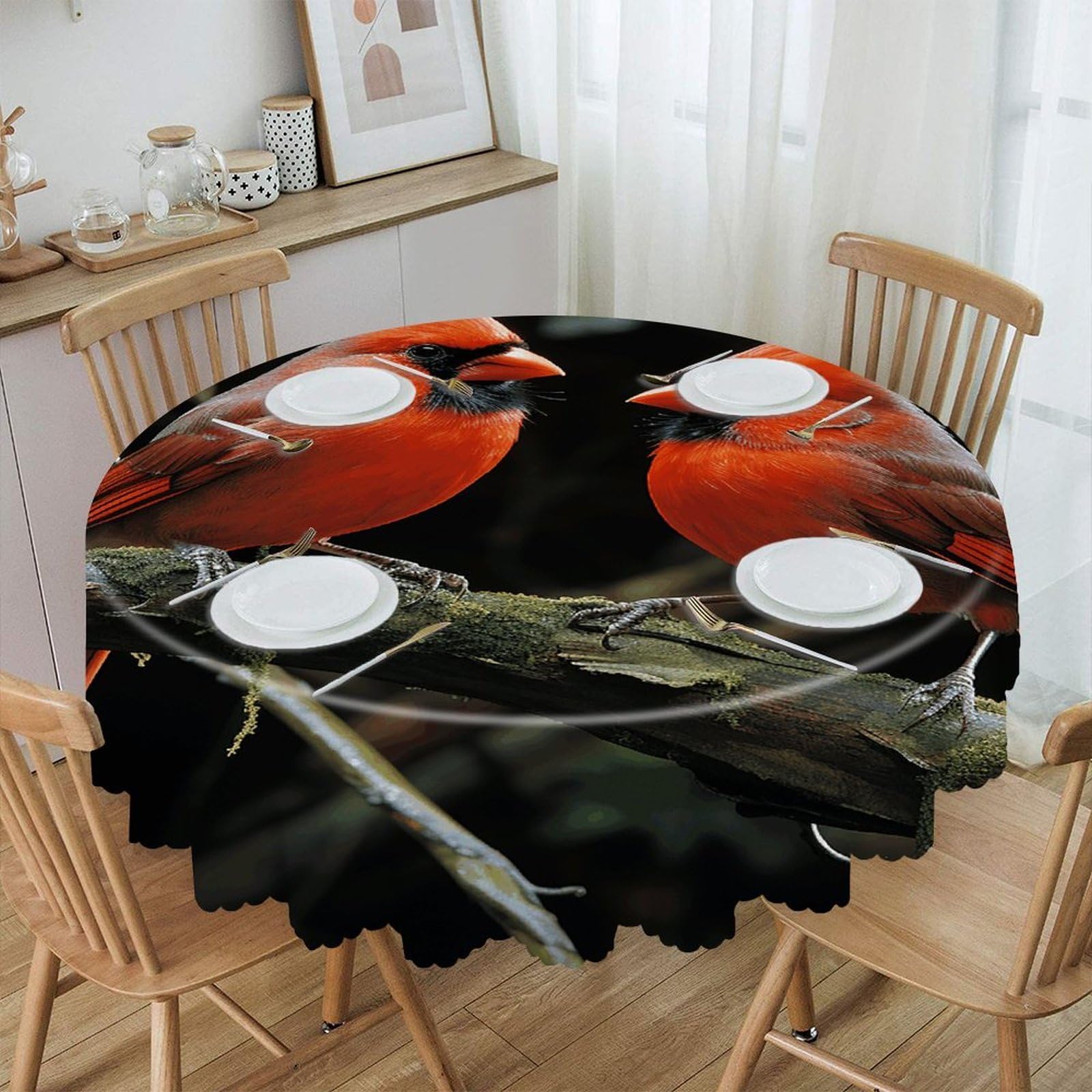 VstaDank Cardinals Birds Fauna Wild Round Tablecloth Premium Polyester Table Cloth Heavy Duty Washable Fabric Tablecloth Waterproof Holiday Table Cover Decorative Tablecloths for Dining 60"