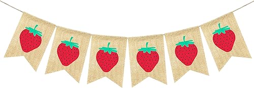 Guirnalda de arpillera de fresa, decoración de fiesta de cumpleaños con temática de fresa, suministros de decoración de fiesta de cumpleaños,