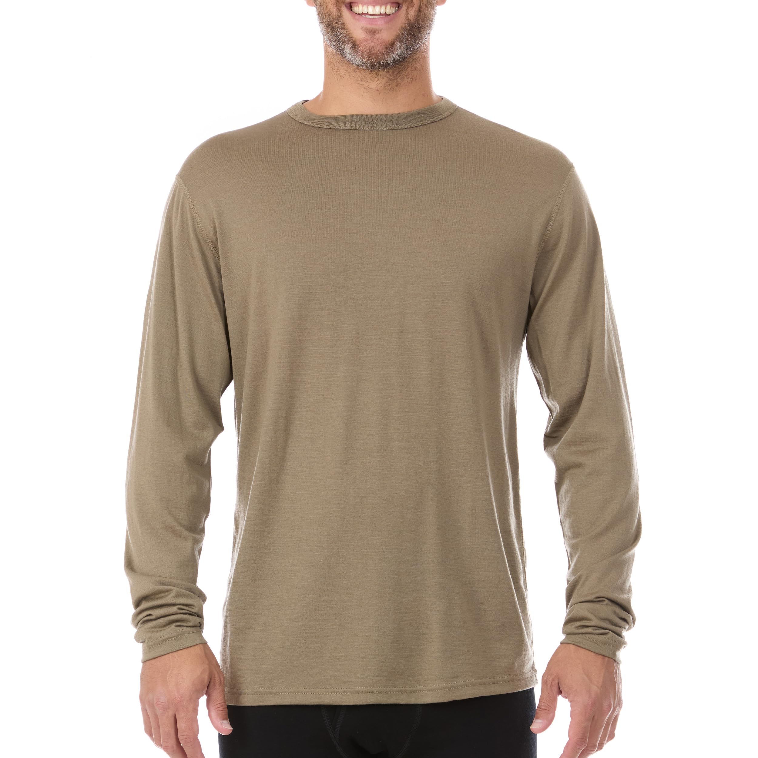 100% Merino Wool - Men's Long Sleeve Crew Shirt - Thermal Base Layer