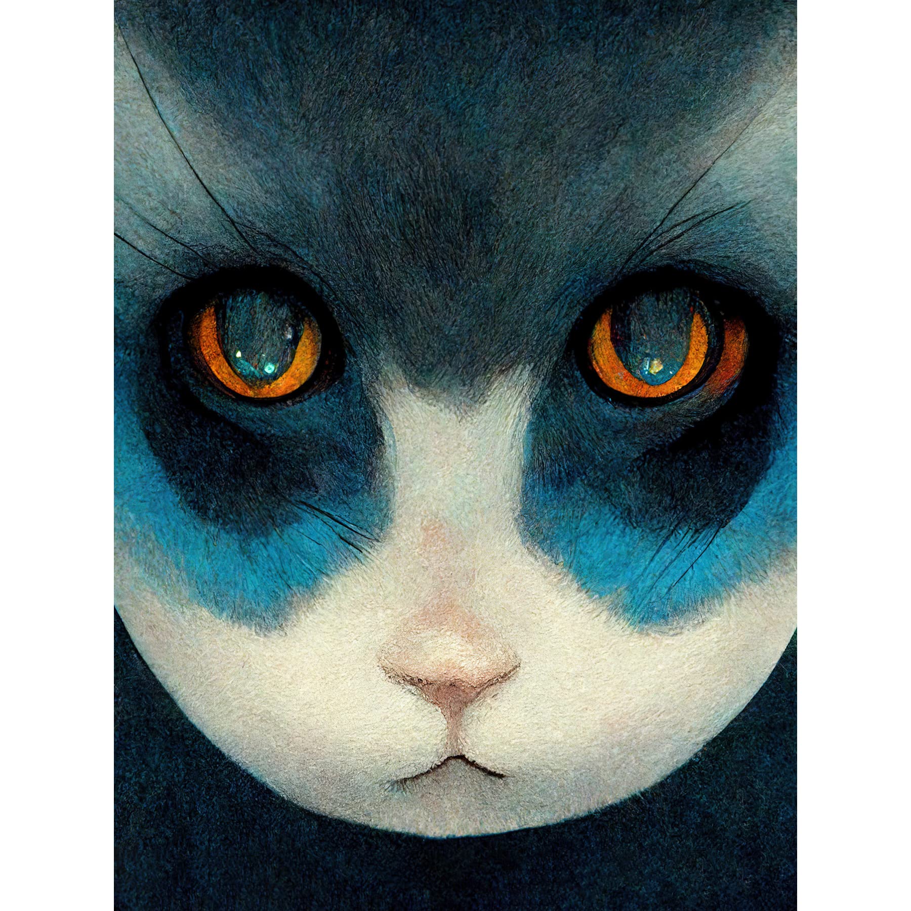 Doppelganger33 LTD Nihonga Style Japanese Cat Blue Large Wall Art Poster Print Thick Paper 18X24 Inch
