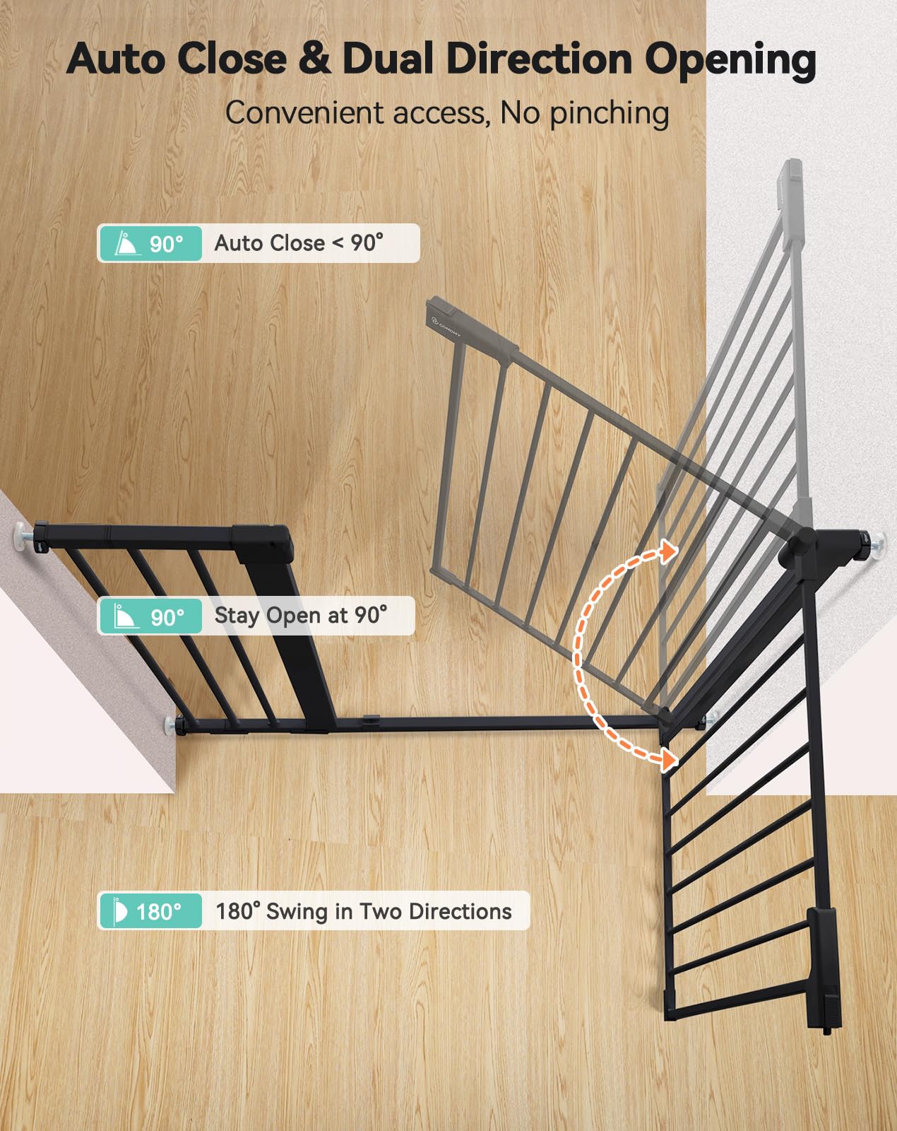COMOMY 91,5cm Cancelletto per cani Extra Alto, per Scale e Porte, 75 a 117cm di Larghezza, Montato a Pressione Cancellino Bambini di Sicurezza Extra Largo a Chiusura Automatica per Casa, Nero