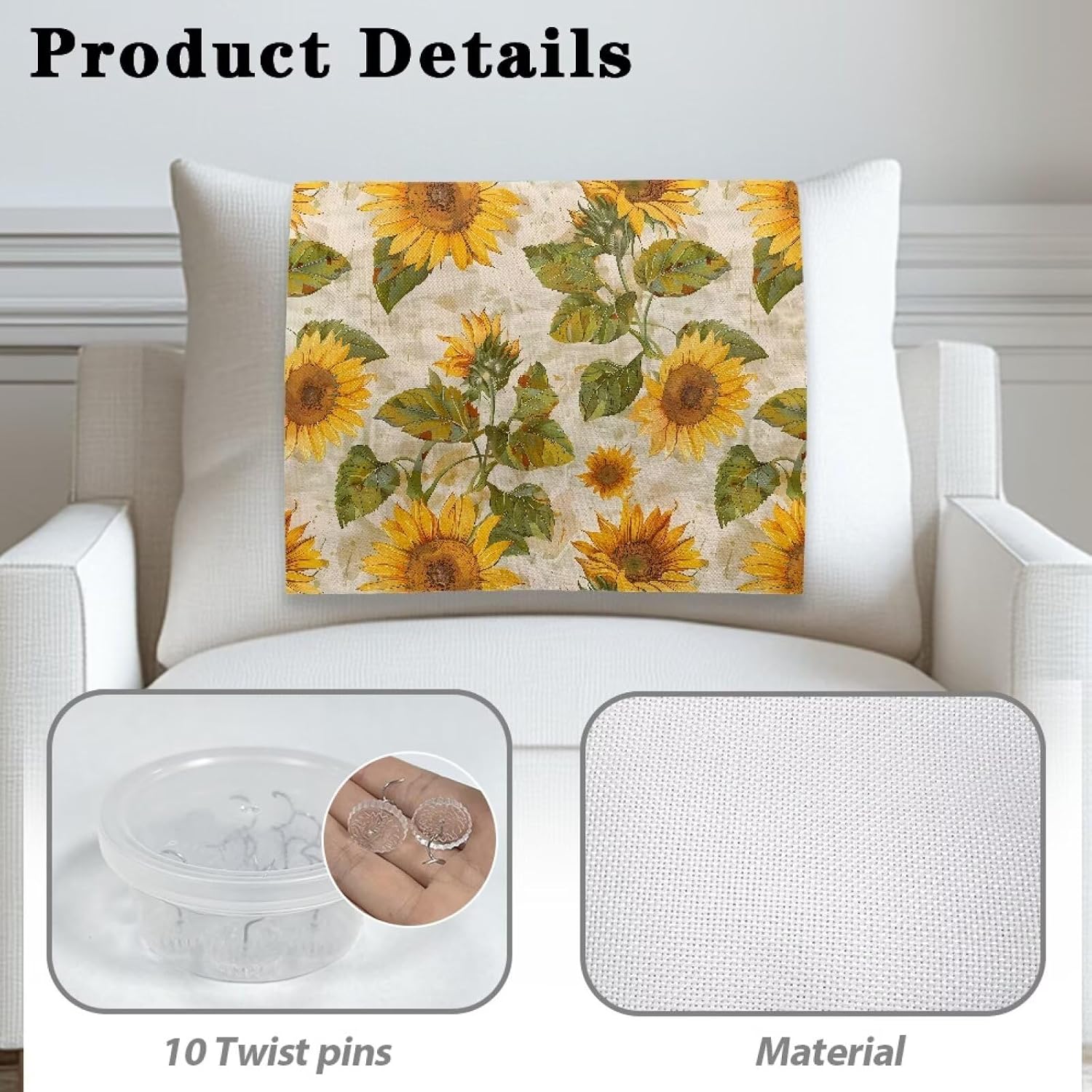 Sunflower Cover for Recliner No Slip Furniture Covers for Recliners Couch Headrest Covers Resistant Headrest Protector with Fixing Nails