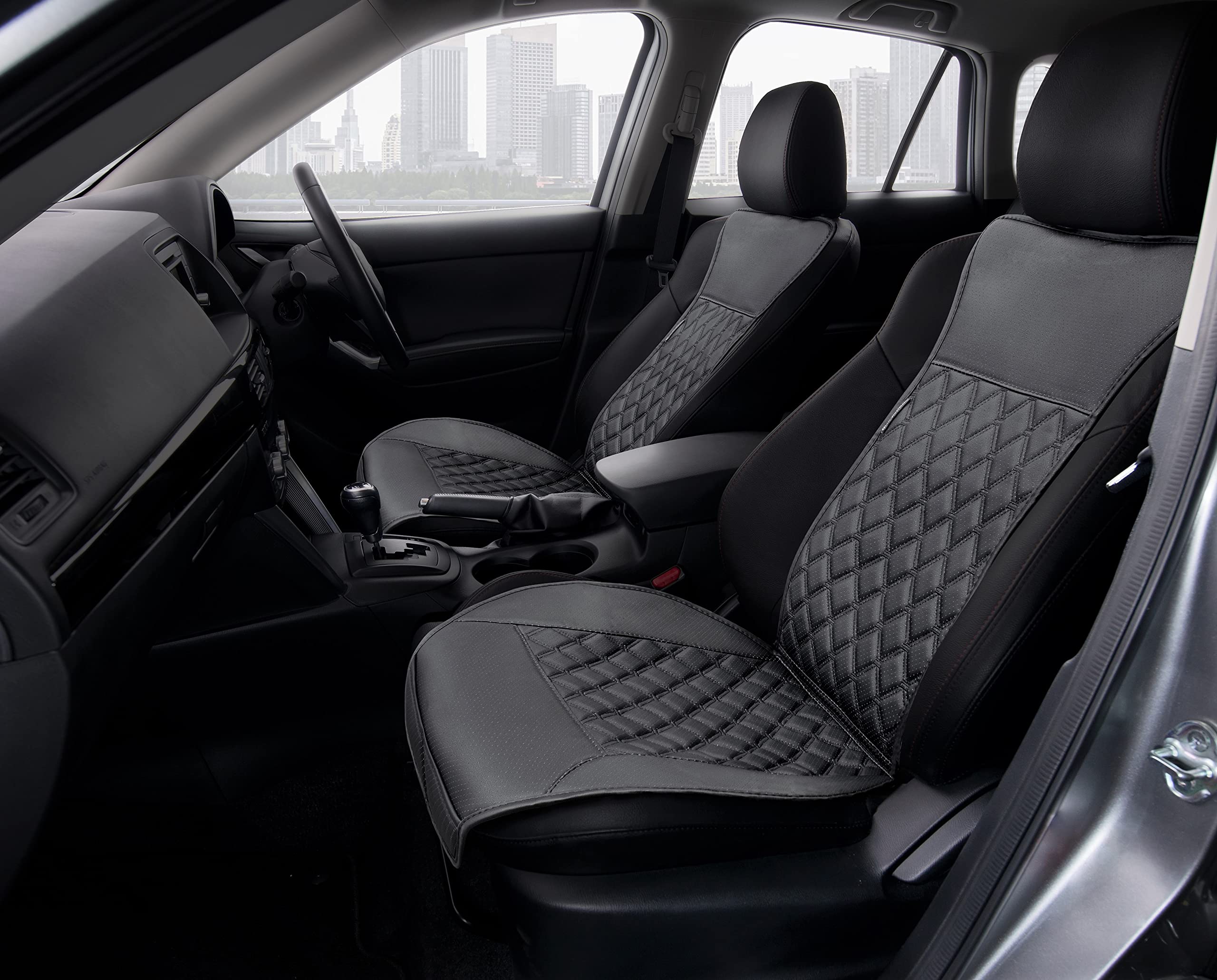 BROOKSTONE, 2 Premium Car Seat Covers, Extra Thick, Stylish Solution for Front Seats, Upscale Your Vehicle with a Luxurious Sportive Look, Black