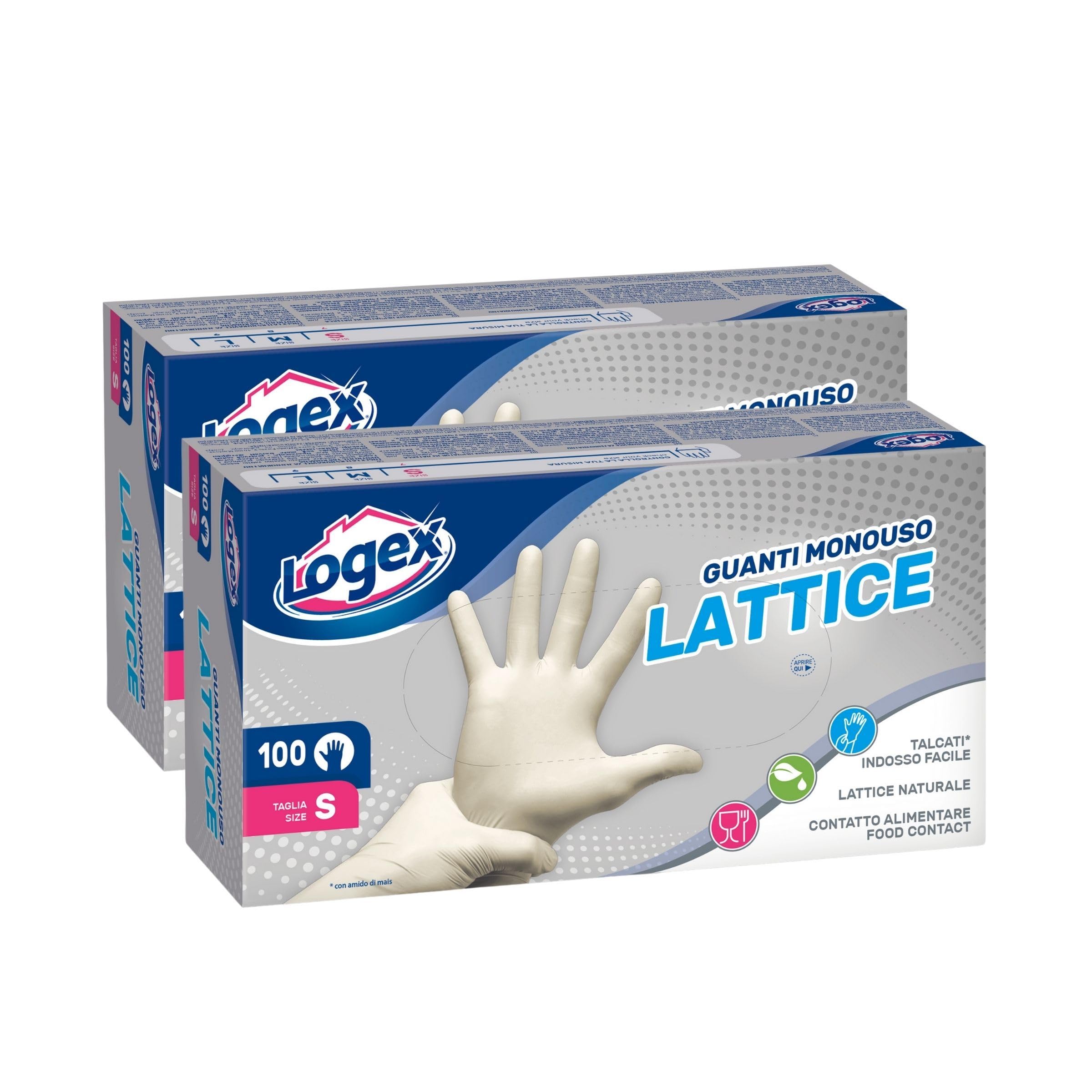 Logex Einweghandschuhe aus Naturlatex für Hausarbeiten (100 Stück, Größe Small), unsteril, bequem und einfach zu tragen dank Talkierung mit Maisstärke 