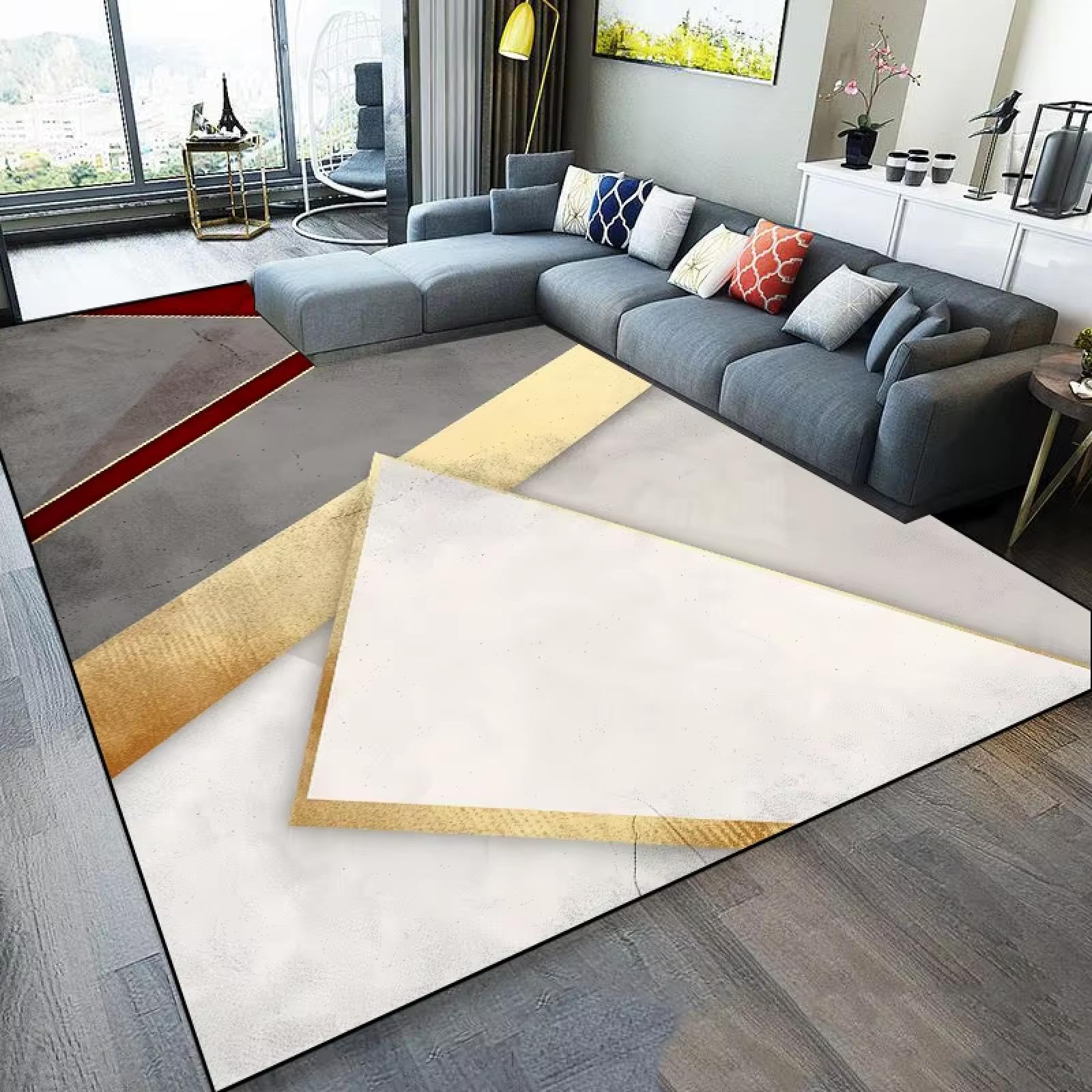 Tapis géométrique moderne grand tapis de salon décoration chambre lavable