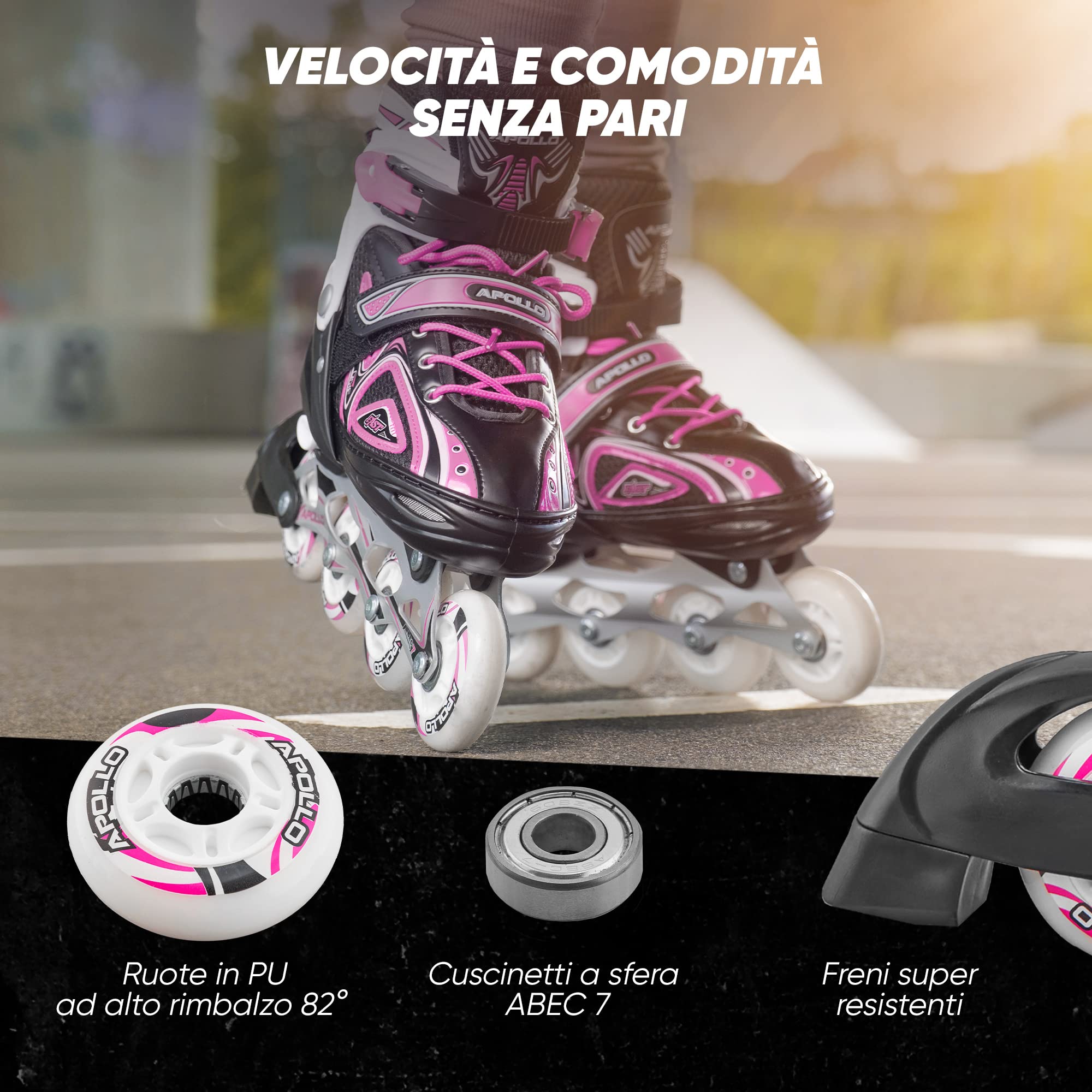 Apollo Super blades X Pro | Pattini in linea regolabili fino a 4 misure per bambini | Rotelle LED | Misura S, M, L | Pattini per Bambina e Bambino | Comodi e robusti pattini a rotelle