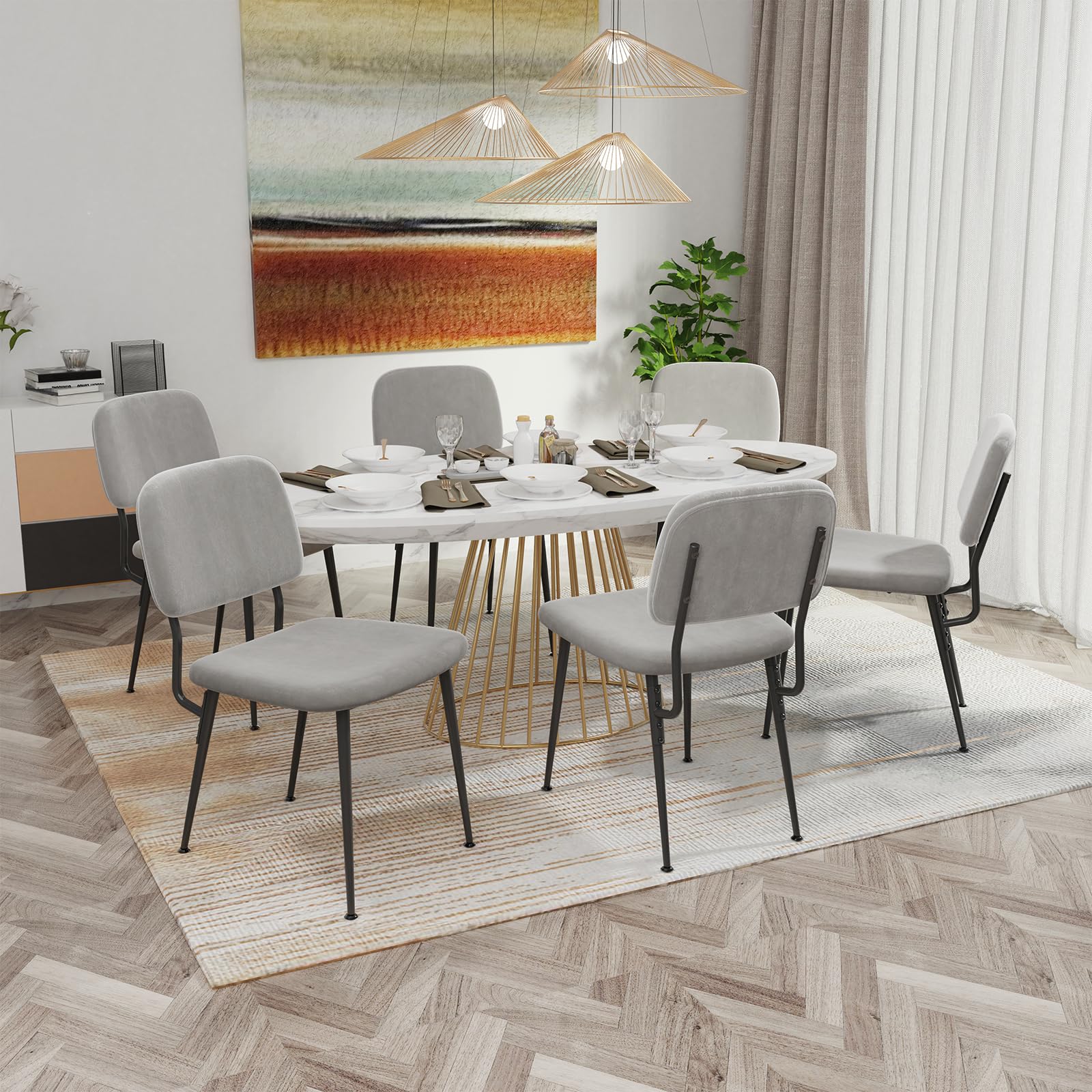 Wohenster Set 2 Sedie Sala da Pranzo con Schienale Largo e Velluto Sedie Imbottite Sedie Cucina con Gambe in Metallo Sedia per il Tempo Libero Soggiorno Camera da Letto Studio, Beige Chiaro